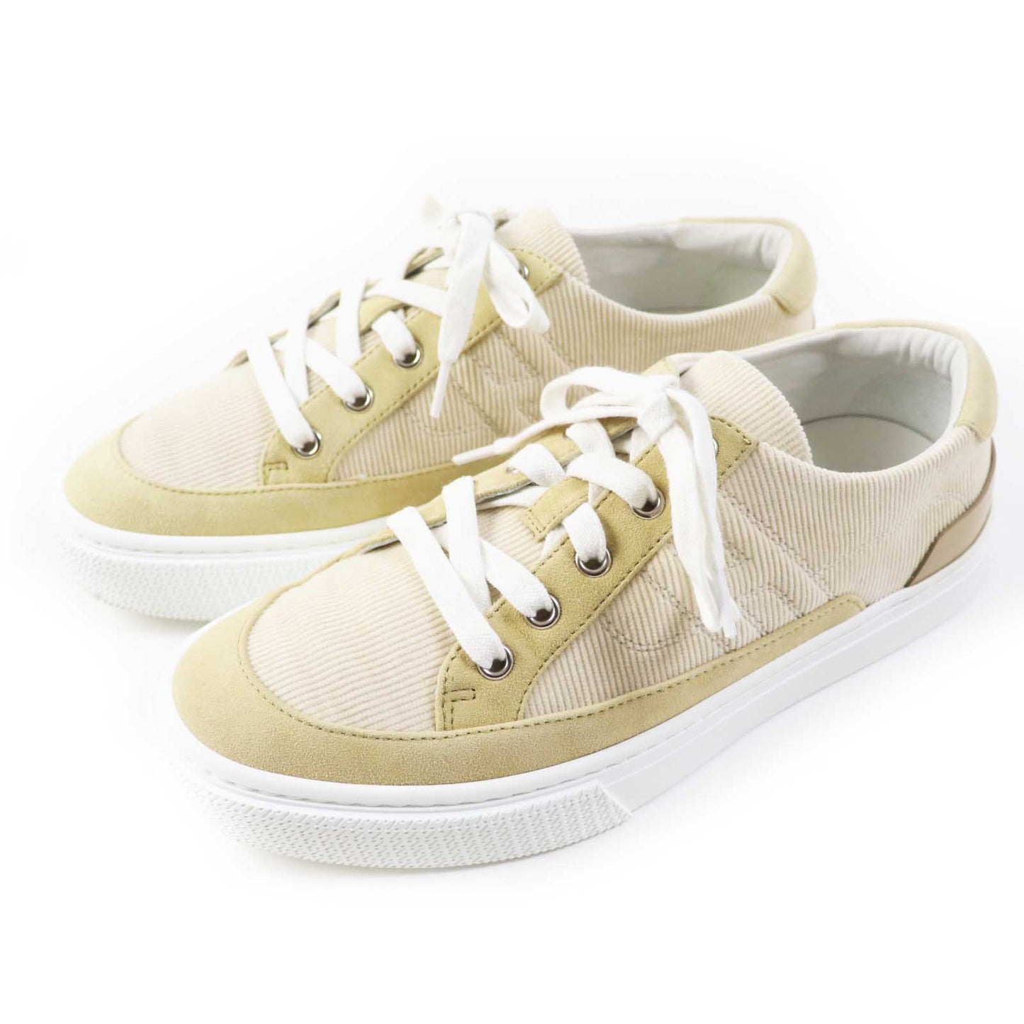 HERMES sneakers 222189Z Suede Leather, Rubber, Corduroy Beige white DEEP Women 38 1/2