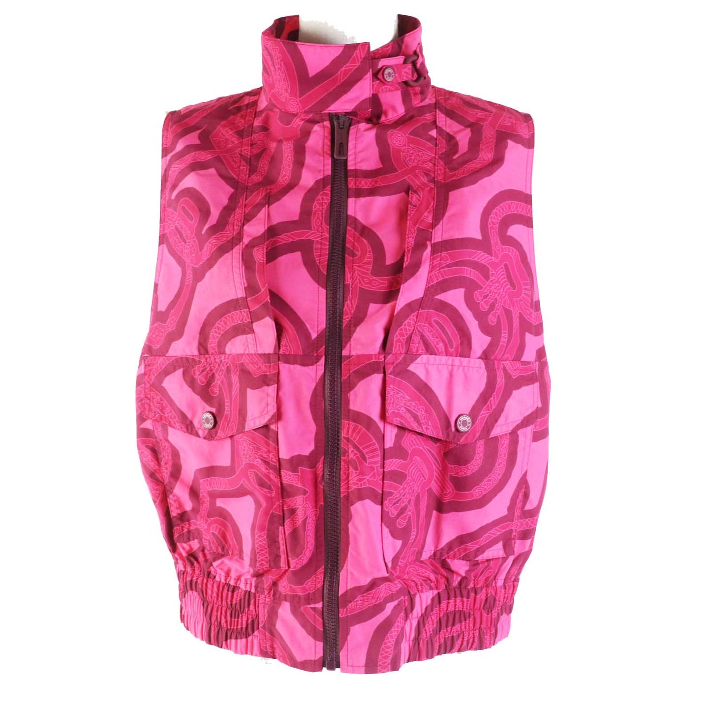 HERMES Vest 3E0253DW Main: 100% nylon Pink Bordeaux Fantaisie d'Etriers Stirrup Fantasy Women 38
