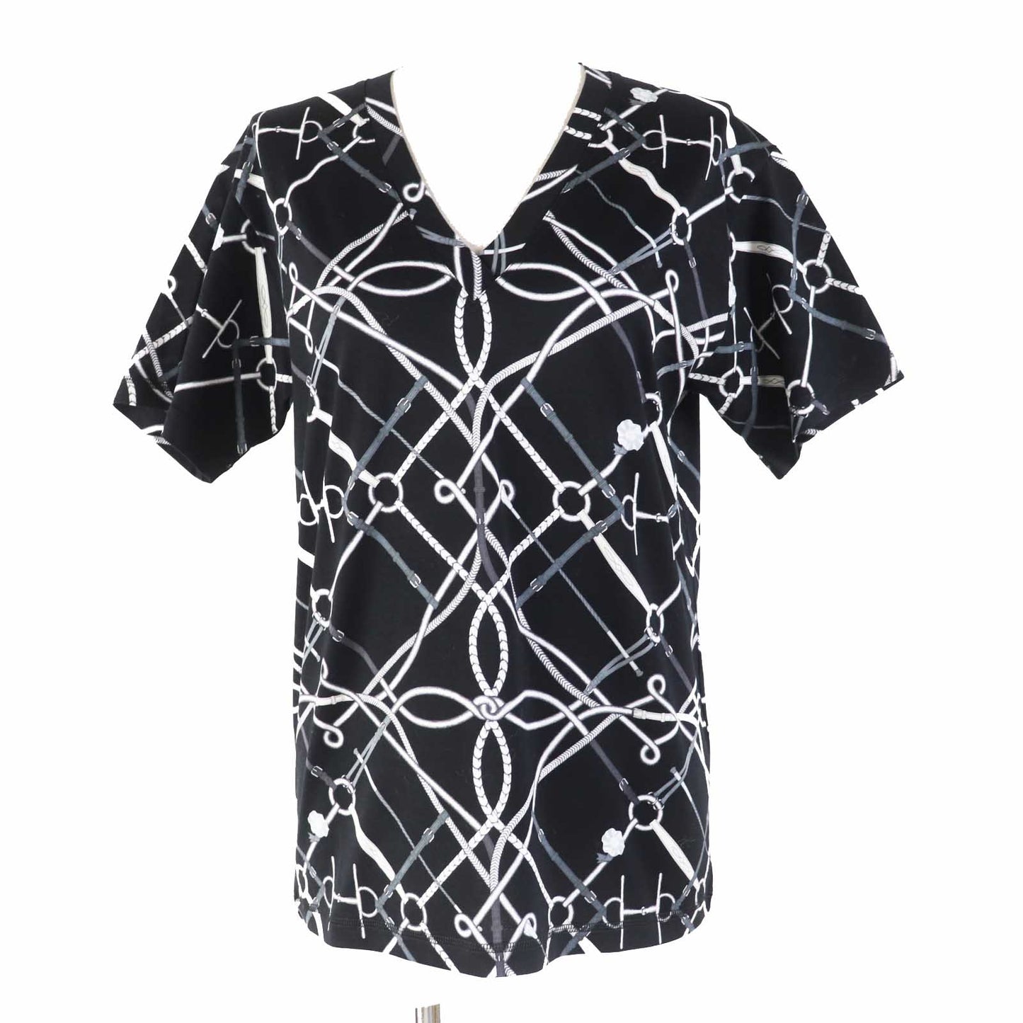 HERMES Short sleeve T-shirt Main: 100% cotton black PARCOURS SANS FAUTE PERFECT COURSE Women 34