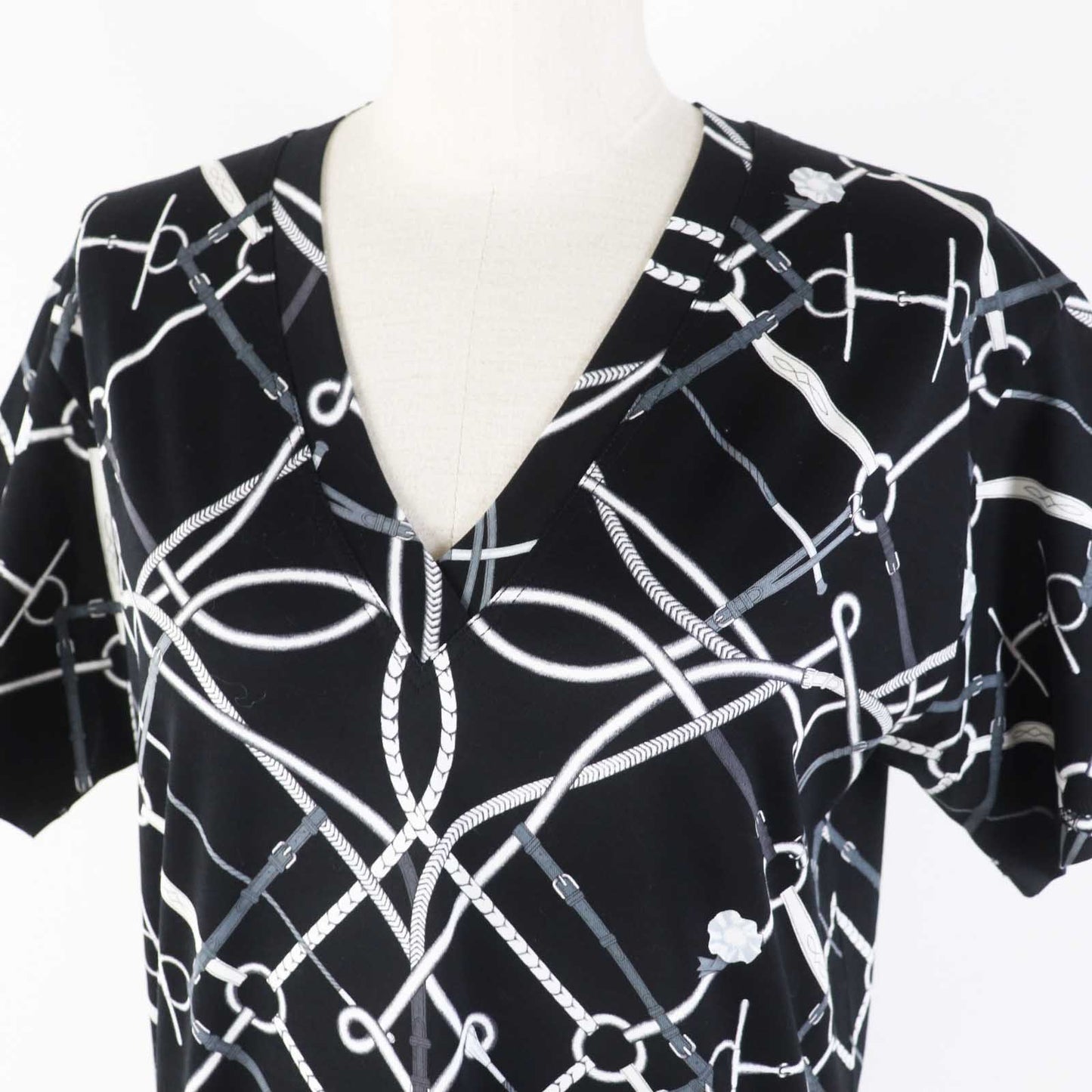 HERMES Short sleeve T-shirt Main: 100% cotton black PARCOURS SANS FAUTE PERFECT COURSE Women 34