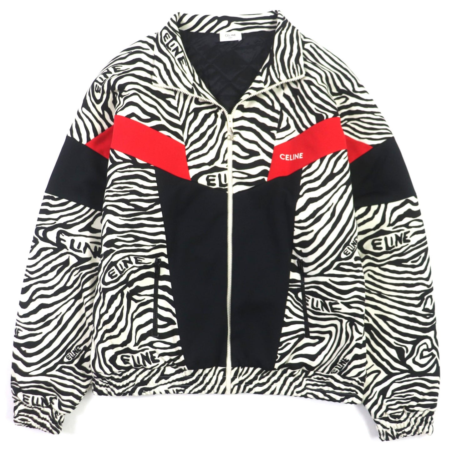 CELINE Track jacket 2Y880426S Outer: 100% polyester, Lining: 100% rayon, Filling: 100% polyester Black White mens L