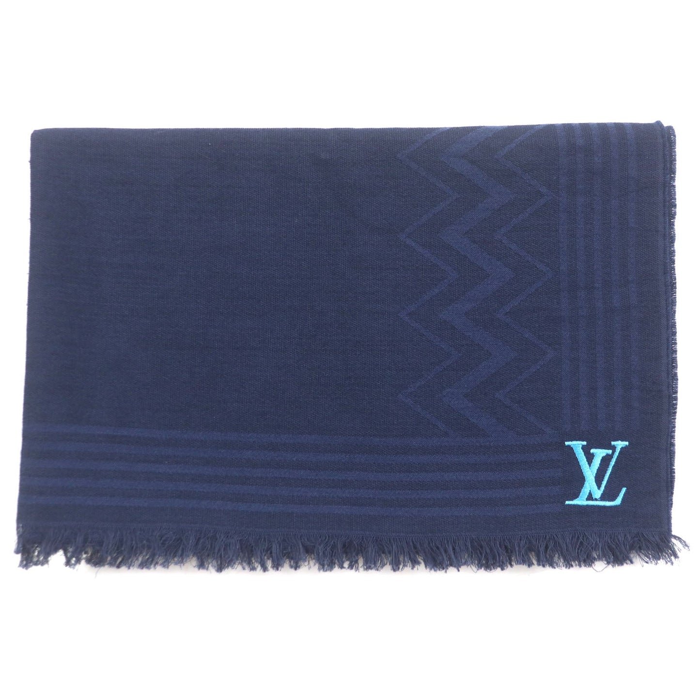 LOUIS VUITTON Scarf M77583 Main: 45% wool, Main: 35% cotton, Main: 20% silk Navy Etoile LV Zigzag mens