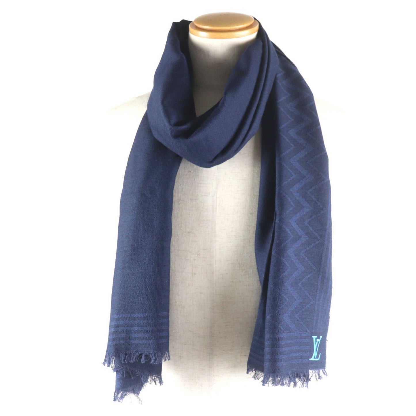 LOUIS VUITTON Scarf M77583 Main: 45% wool, Main: 35% cotton, Main: 20% silk Navy Etoile LV Zigzag mens