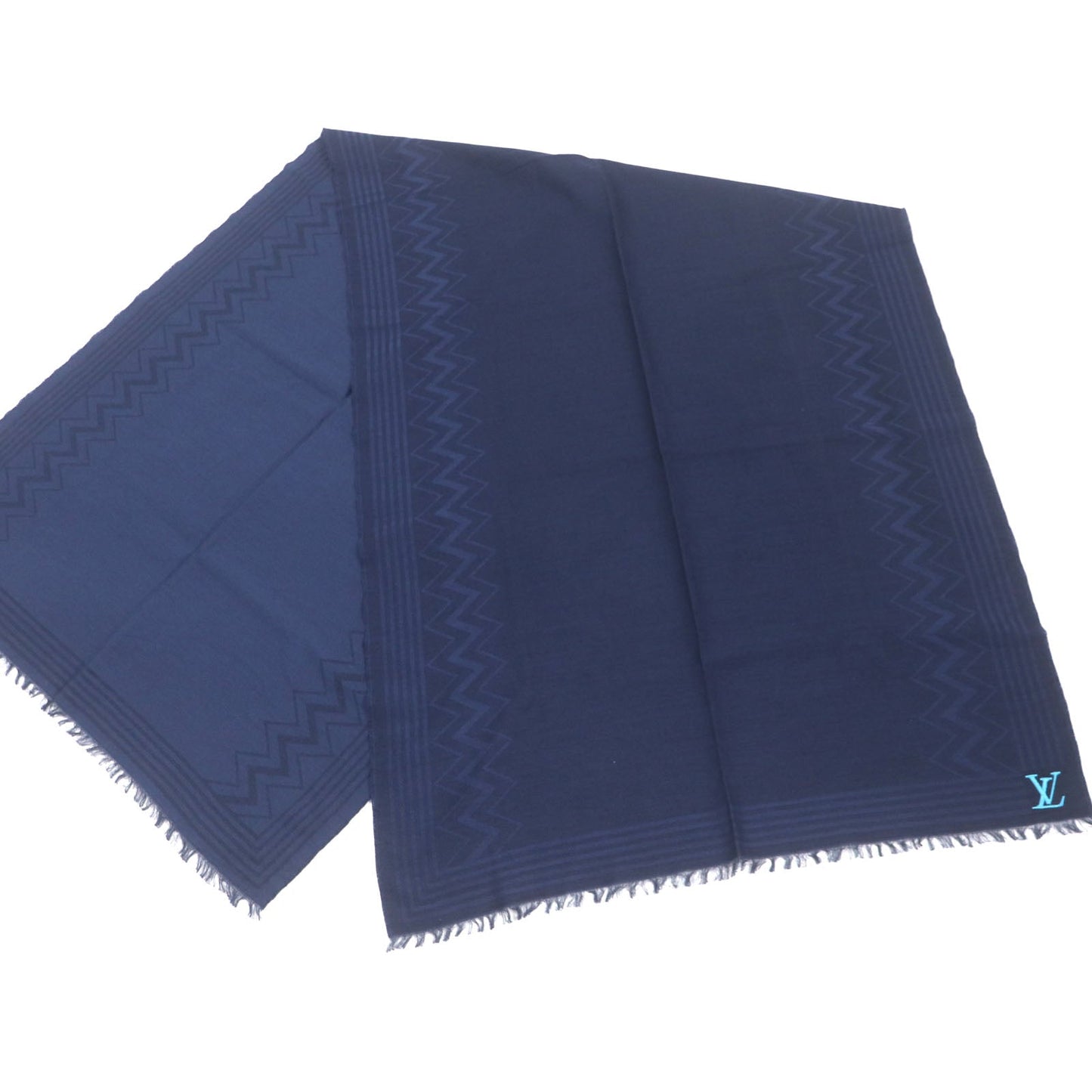 LOUIS VUITTON Scarf M77583 Main: 45% wool, Main: 35% cotton, Main: 20% silk Navy Etoile LV Zigzag mens
