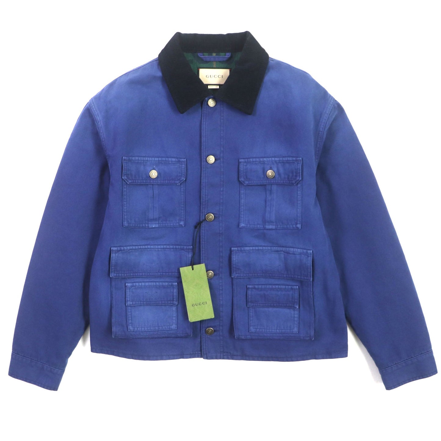 GUCCI Blouson 709636 XDB39 cotton blue Padded jacket Corduroy collar, GG check pattern on the back 48