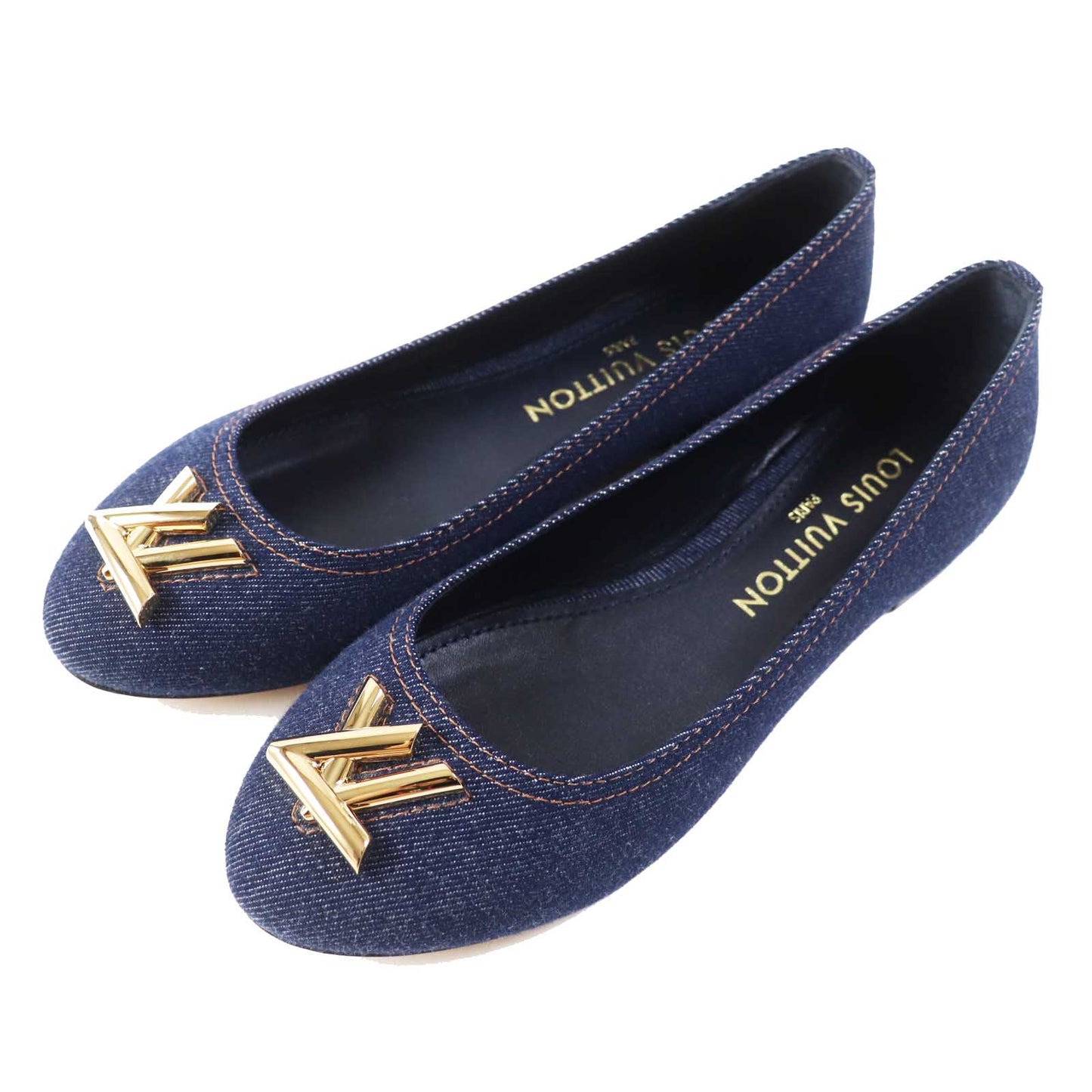 LOUIS VUITTON pumps Main: Denim, Part: Leather Indigo blue Shake Line Ballerina Women 37