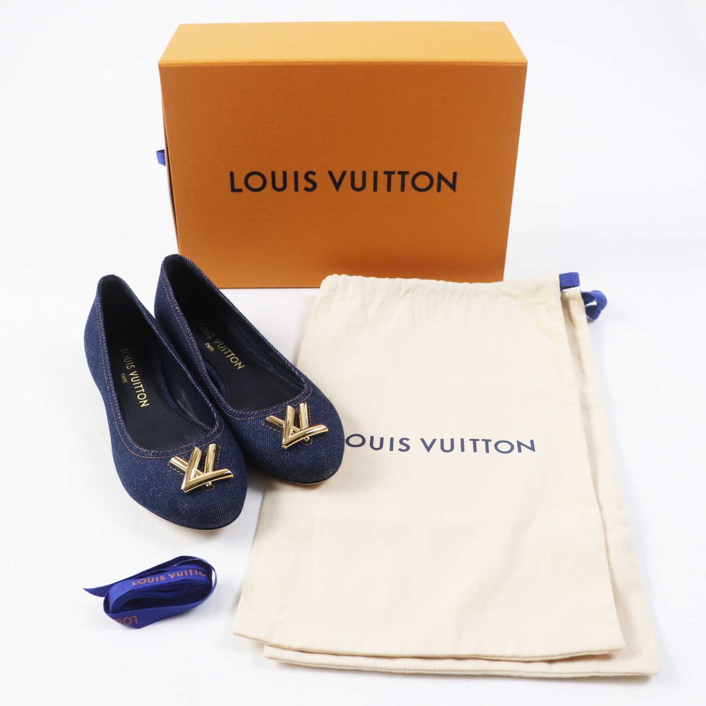 LOUIS VUITTON pumps Main: Denim, Part: Leather Indigo blue Shake Line Ballerina Women 37