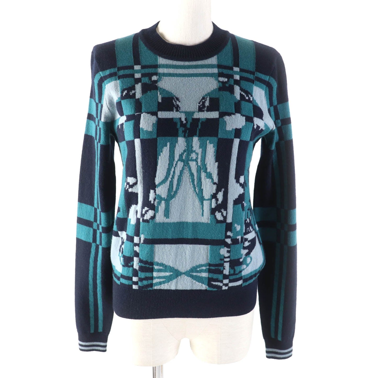 HERMES knit 3H2620DD Main: 100% cashmere Multi Brid de Gala Tartan Women 34