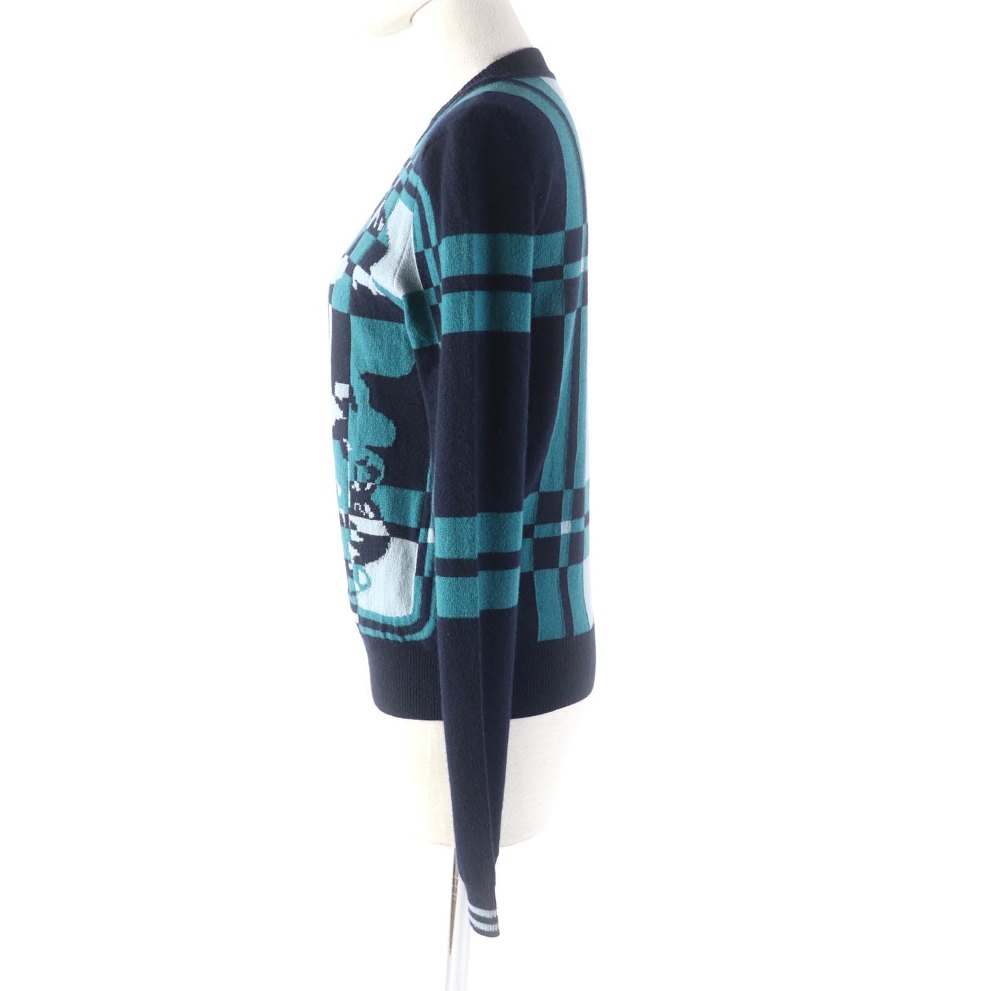 HERMES knit 3H2620DD Main: 100% cashmere Multi Brid de Gala Tartan Women 34
