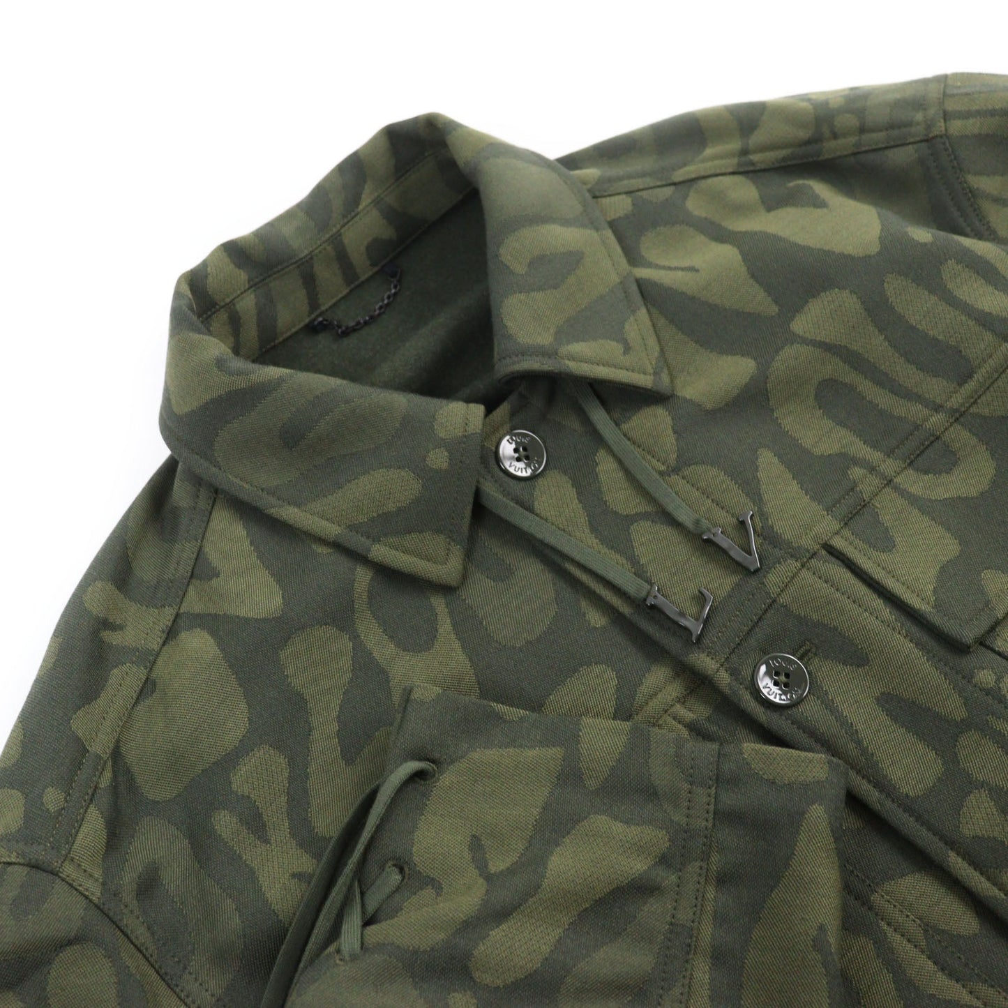 LOUIS VUITTON Long sleeve shirt HOB02E Outer: 90% wool, Outer: 10% nylon, Lining: 100% cotton khaki Jacket camouflage overshirt LV Laced Wool Overshirt mens 50