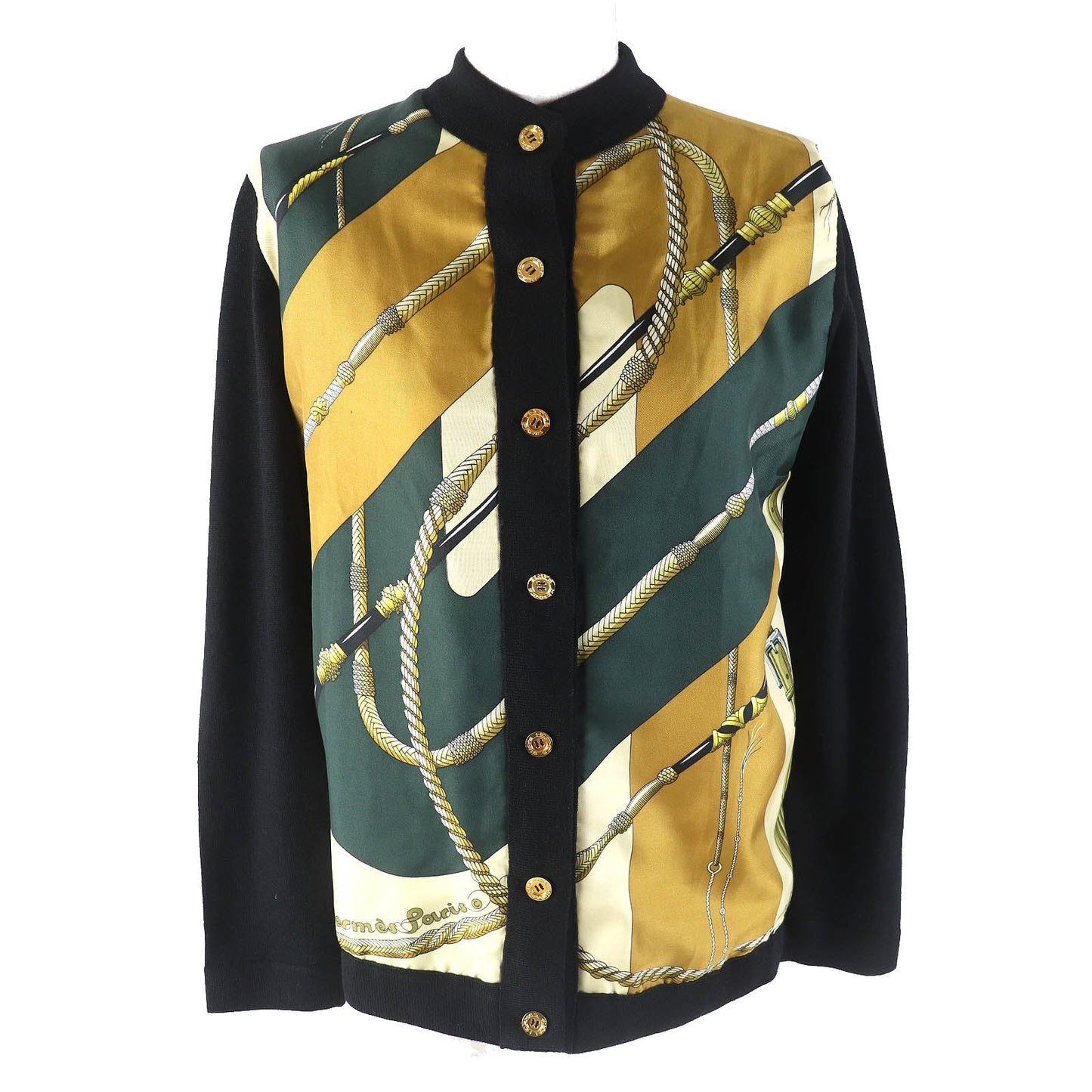 HERMES cardigan silk Black multicolor 40