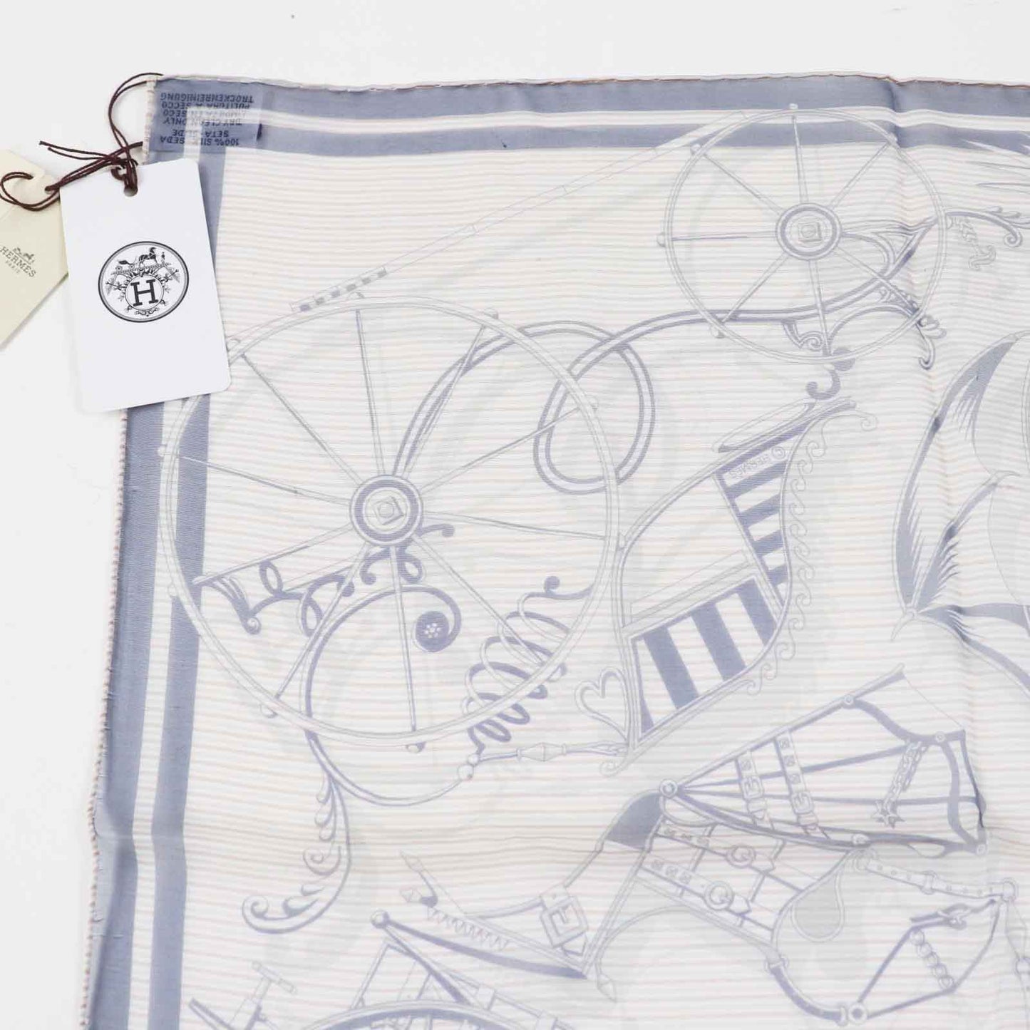 HERMES scarf silk Navy Beige type Gavroche 45 VOITURES ENEQUILIBRE Elaborate carriages Women