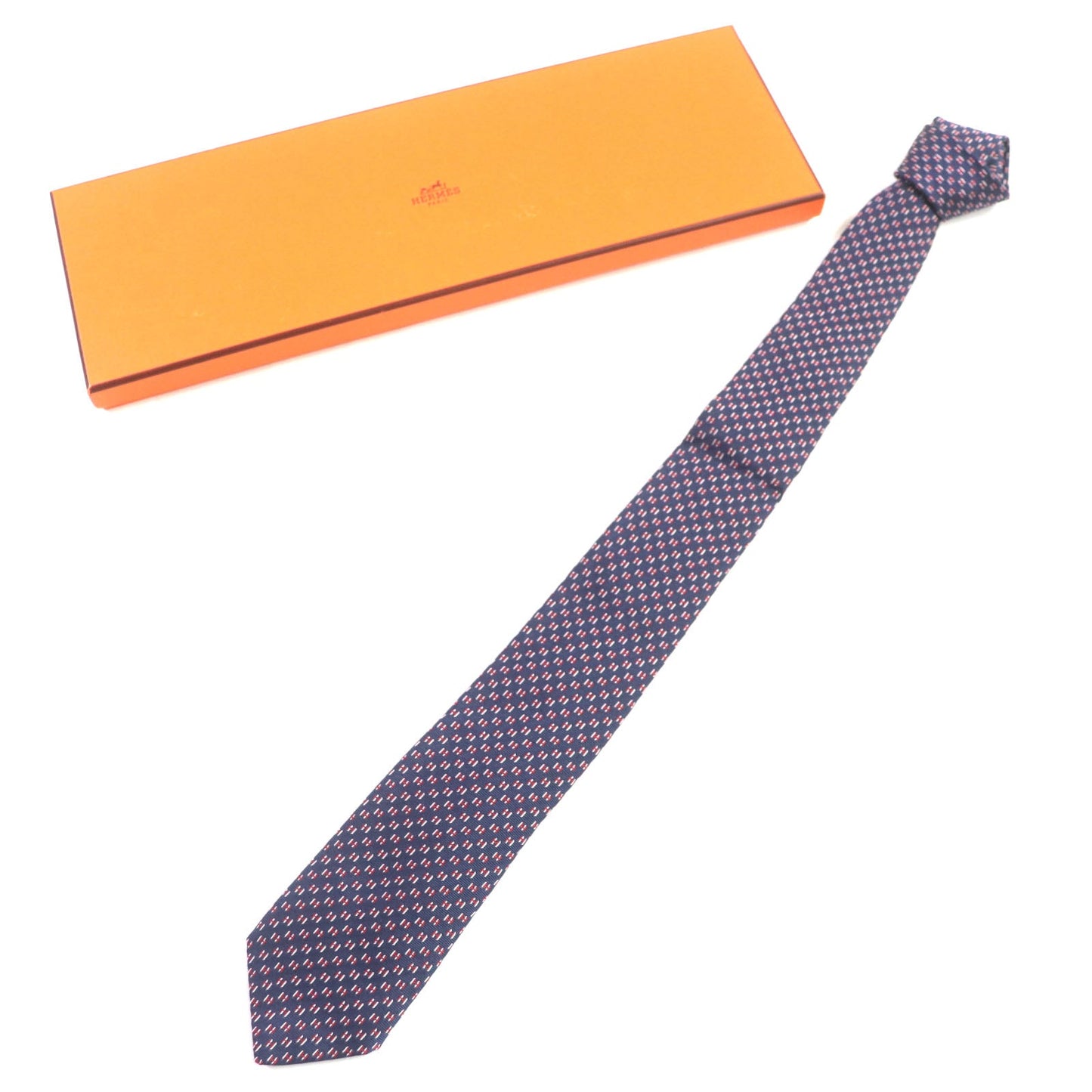HERMES tie 339320T Main: 100% silk MARINE/ROUGE/BLANC H Flamboyant Web mens