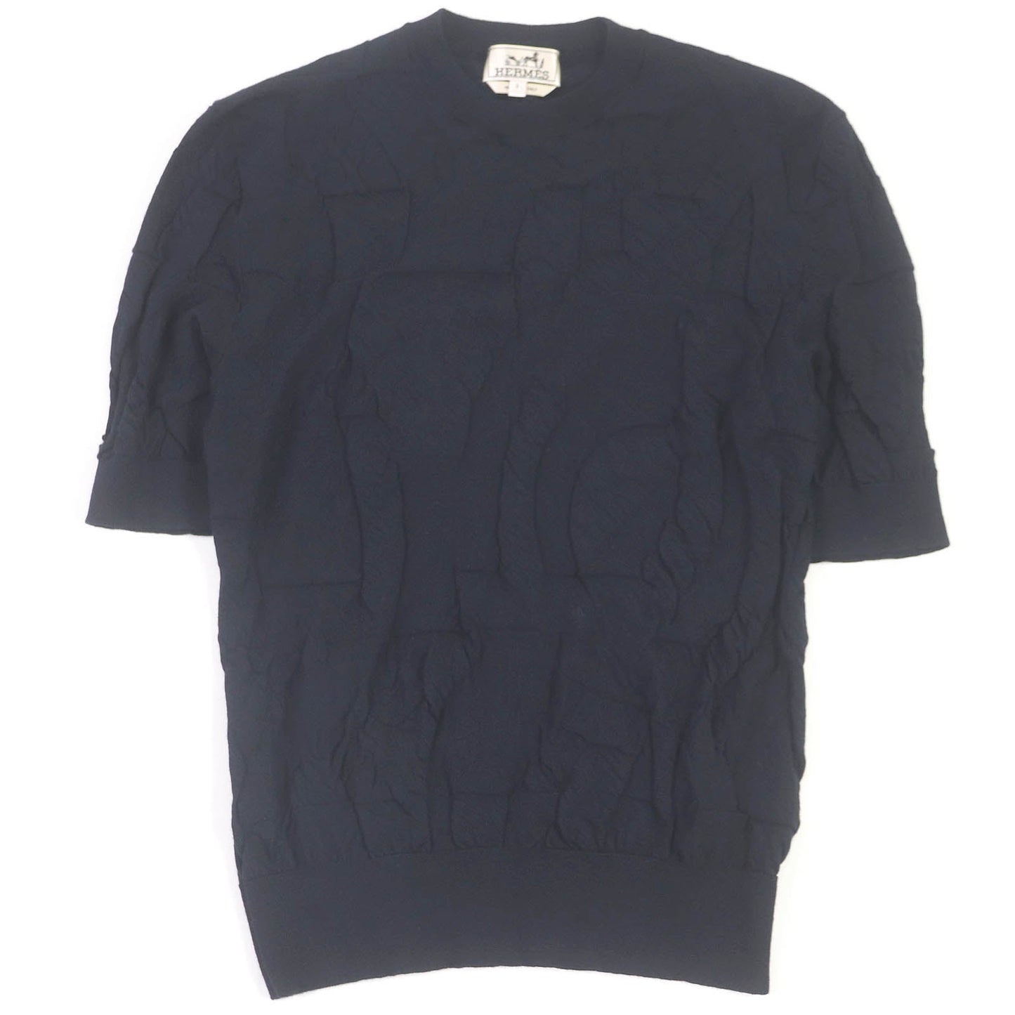 HERMES Short sleeve knit Main: 100% wool Navy Jeu de points harnais mens S