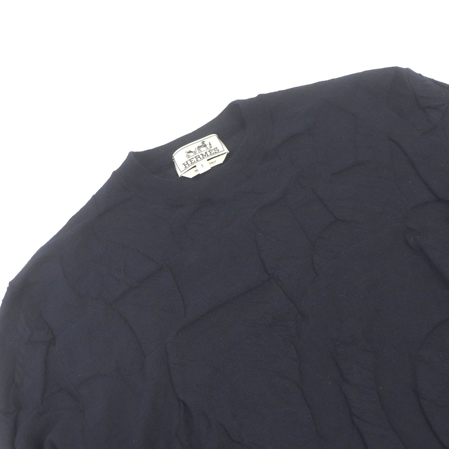 HERMES Short sleeve knit Main: 100% wool Navy Jeu de points harnais mens S