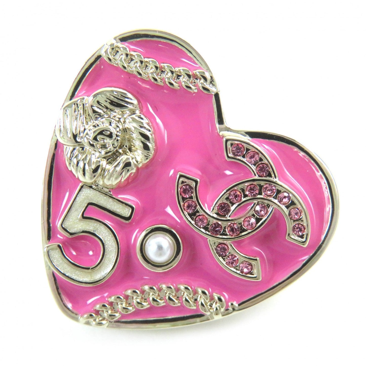 CHANEL Brooch B24S Gold Plated. Rhinestones, Faux Pearls Pink gold COCO Mark Women