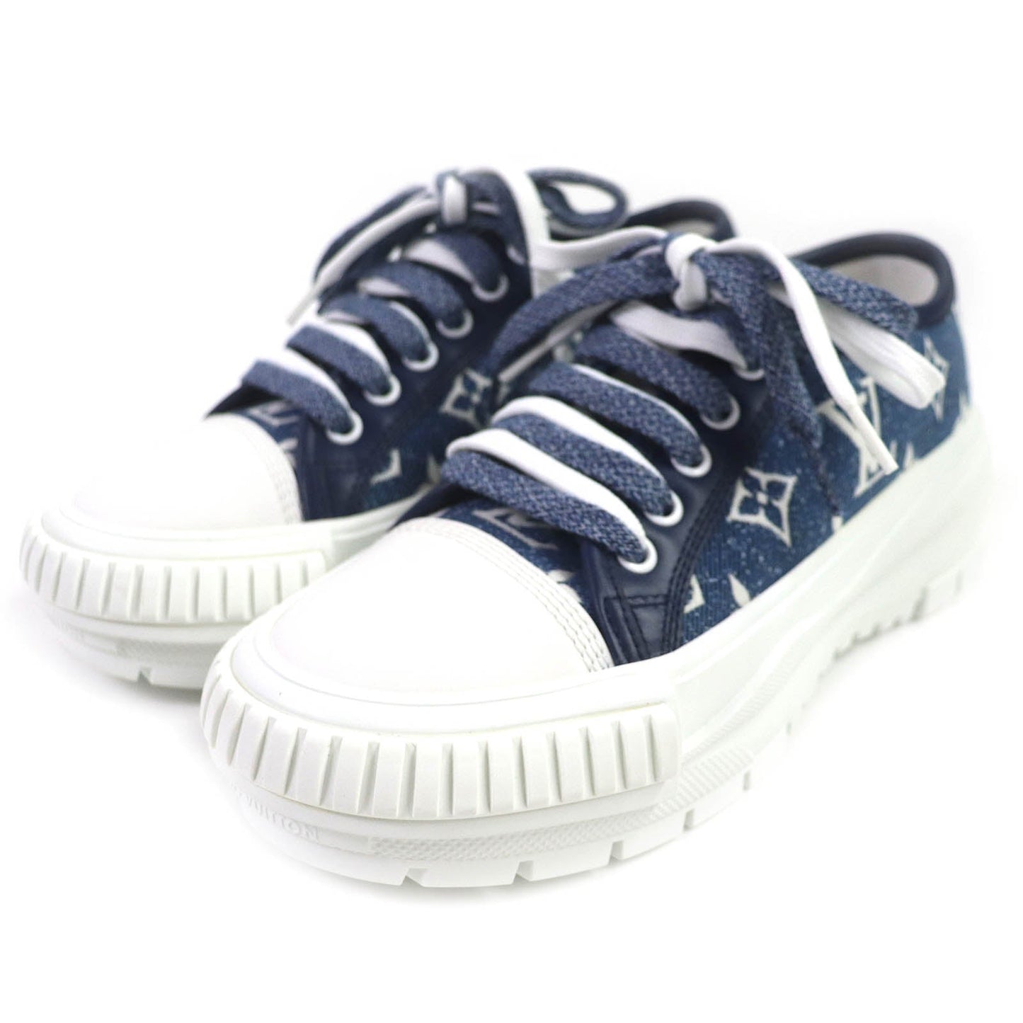 LOUIS VUITTON sneakers denim Indigo Blue White squad line 35
