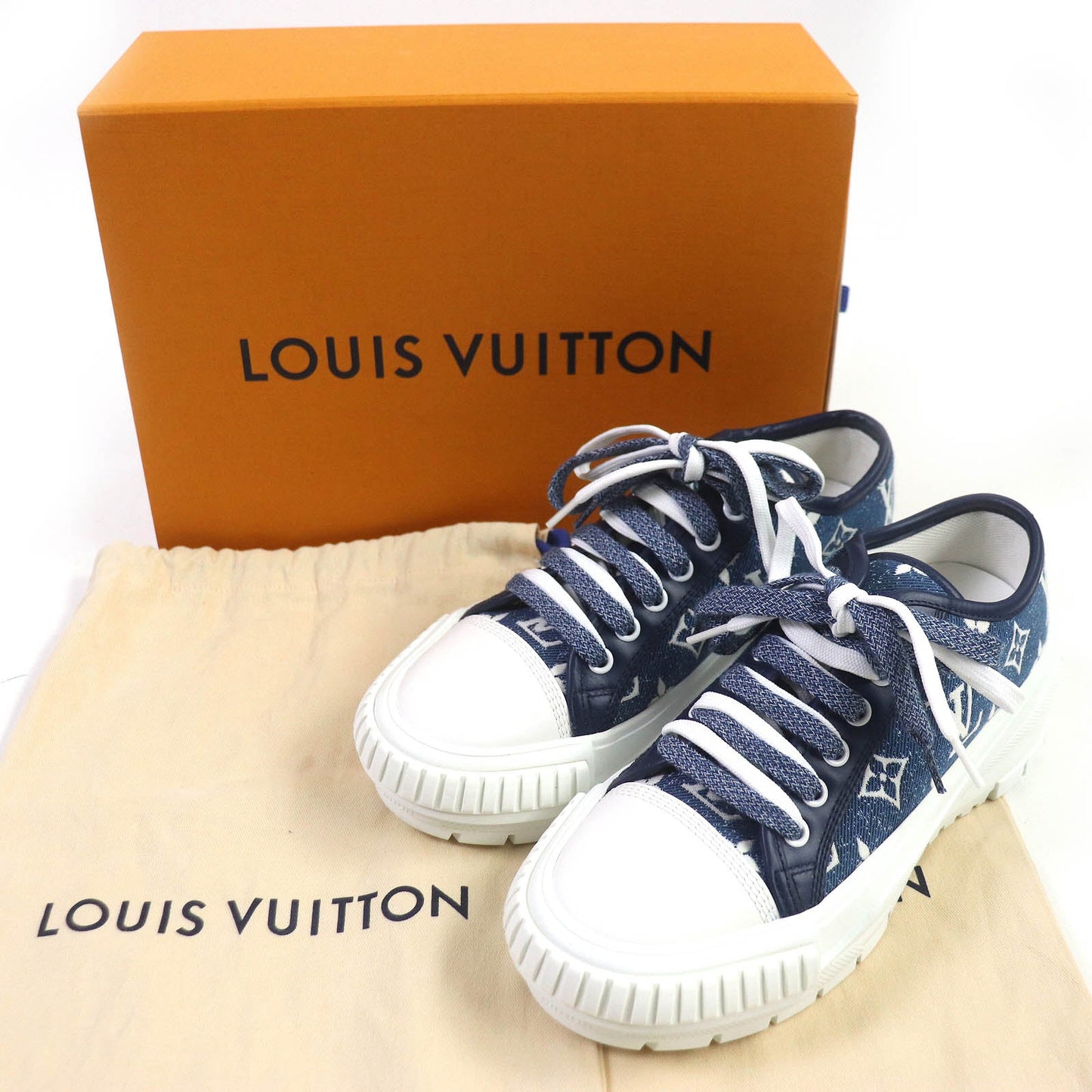 LOUIS VUITTON sneakers denim Indigo Blue White squad line 35