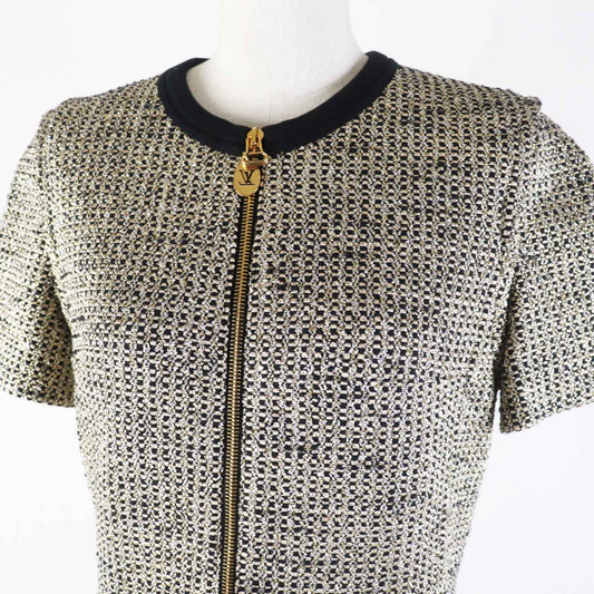LOUIS VUITTON one piece 1AAYVW Outer material: 28% cotton, 26% rayon, 15% nylon, 8% polyester, 4% other Black gold Zip-up Lurex tweed dress Women 38