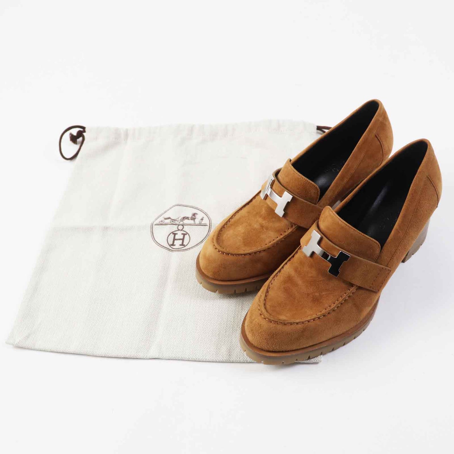 HERMES pumps 222061 Main: Suede leather Camel Women 36