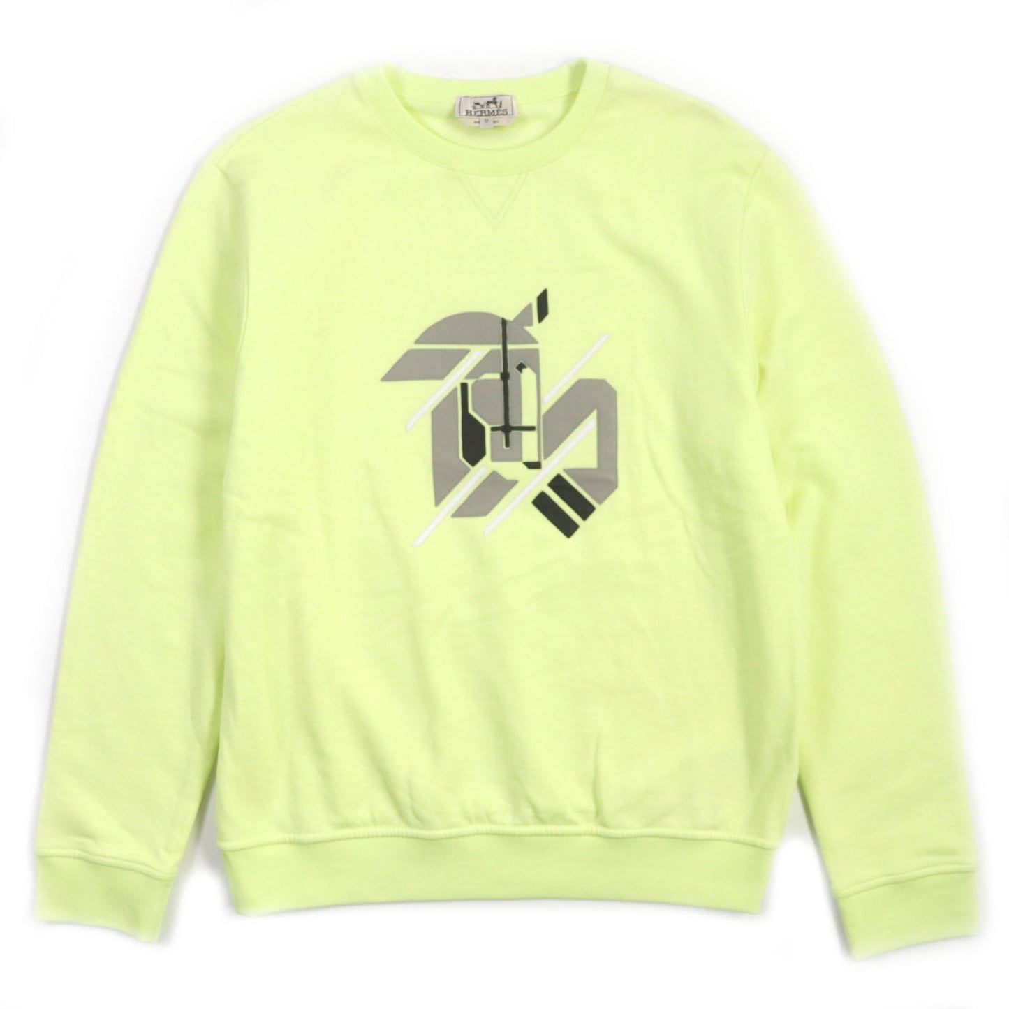 HERMES sweat 31-5765 Main: 100% cotton, Leather part: sheepskin, Part: 90% cotton, Part: 10% polyurethane lime Chevaux en symmetry mens M