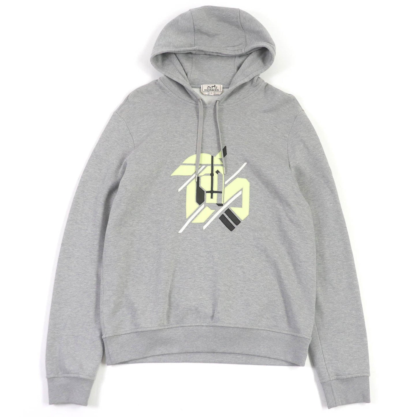 HERMES Hoodie Main: 100% cotton, Part: 90% cotton, Part: 10% polyurethane, Part: 100% cotton, Leather part: sheepskin gray Chevaux en symmetry mens M