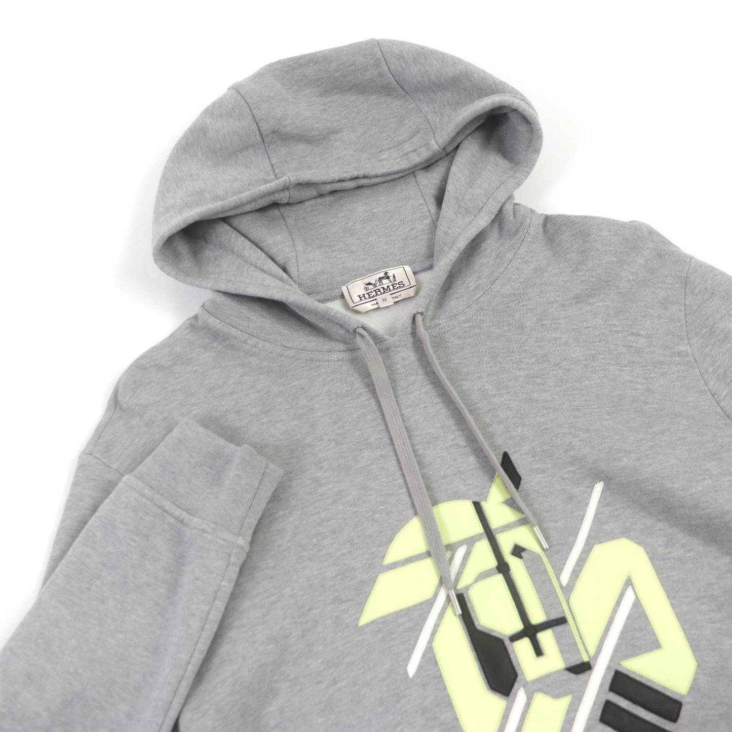 HERMES Hoodie Main: 100% cotton, Part: 90% cotton, Part: 10% polyurethane, Part: 100% cotton, Leather part: sheepskin gray Chevaux en symmetry mens M