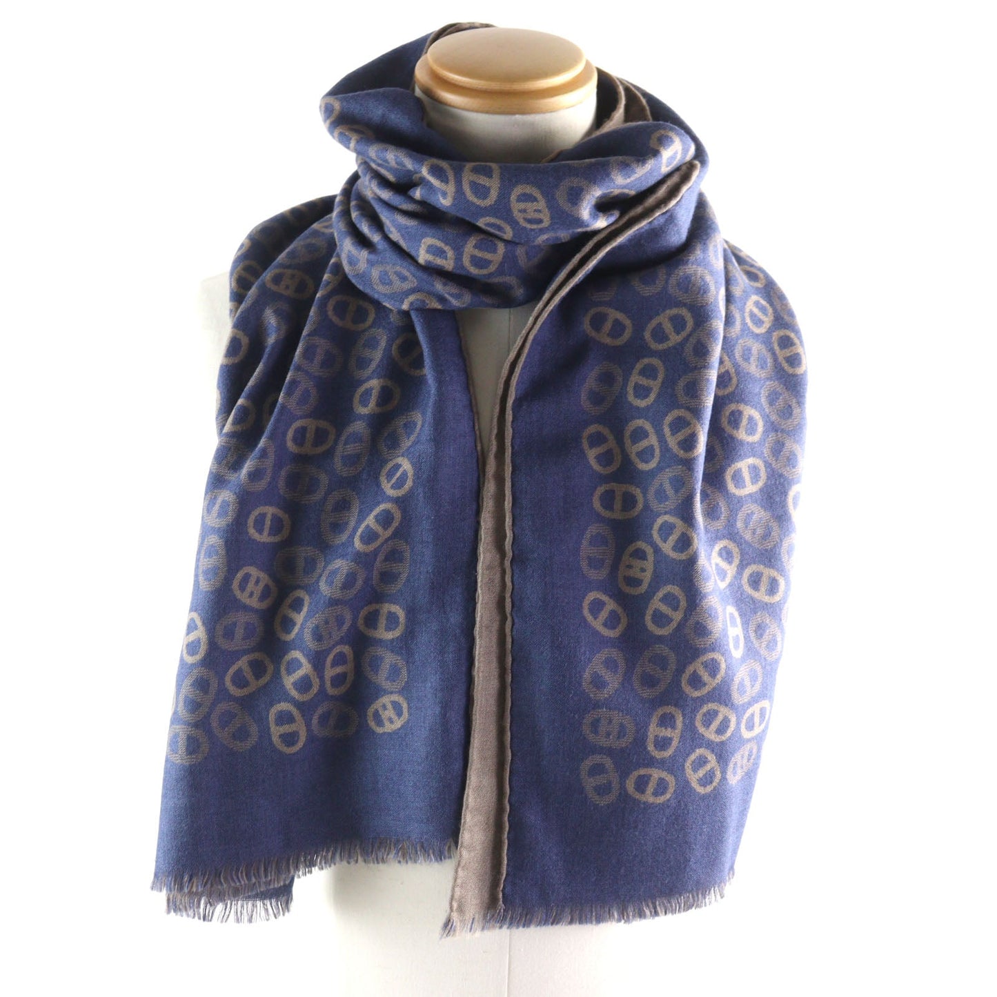 HERMES Scarf Main: 70% cashmere, Main: 30% silk Blue Light Brown mens