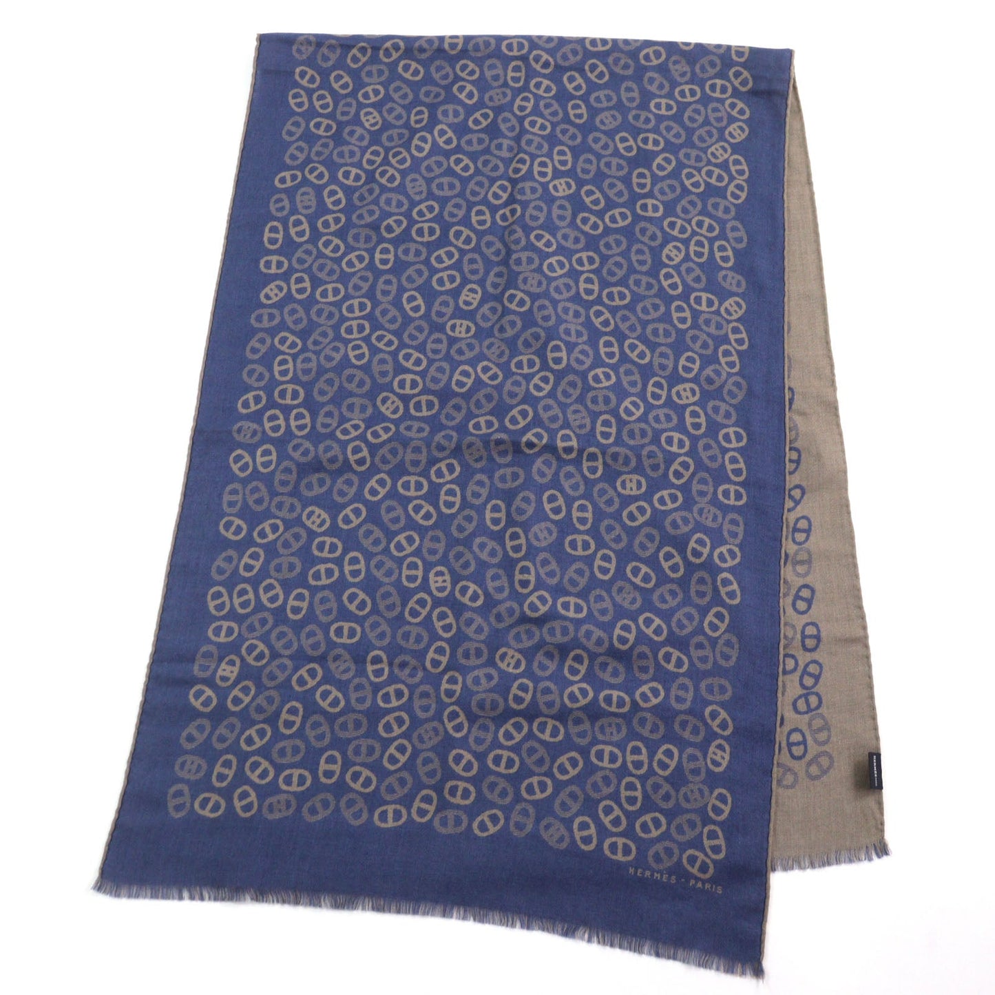HERMES Scarf Main: 70% cashmere, Main: 30% silk Blue Light Brown mens