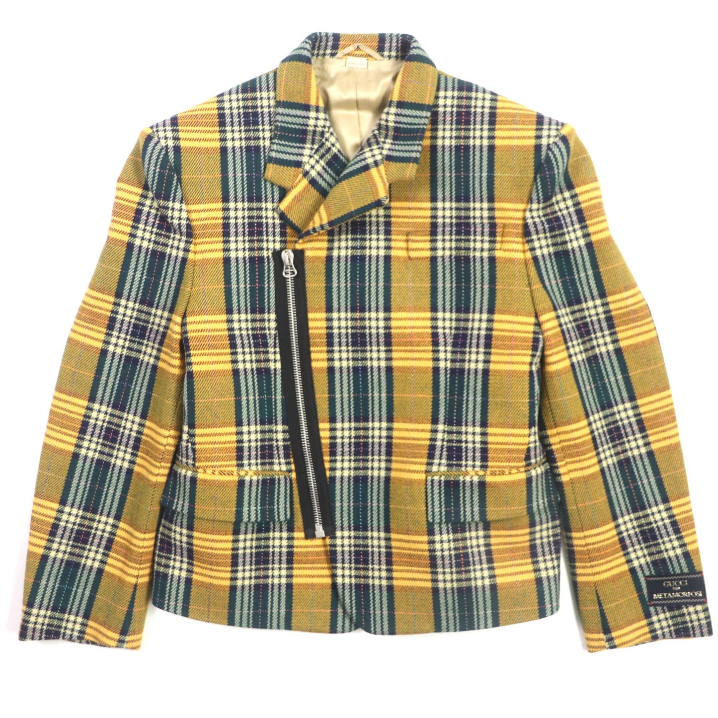 GUCCI Riders jacket 710795 Outer: 88% wool, Outer: 10% nylon, Outer: 2% rayon, Lining: 100% rayon, Sleeve lining: 100% cupra yellow-green METAMORFOSI mens 46