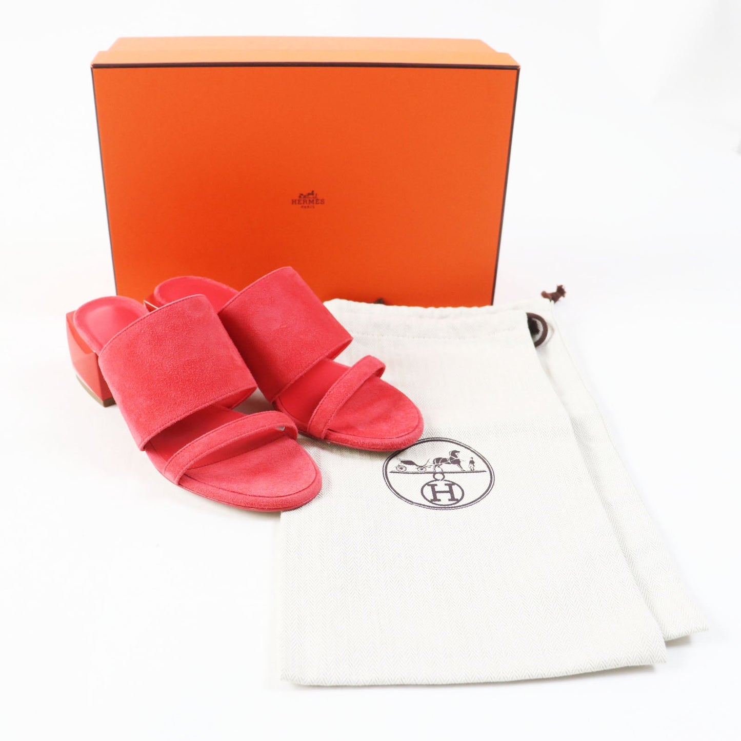 HERMES Sandals 211060Z Main: Suede leather Rouge Corazon Cornelia Women 35 1/2