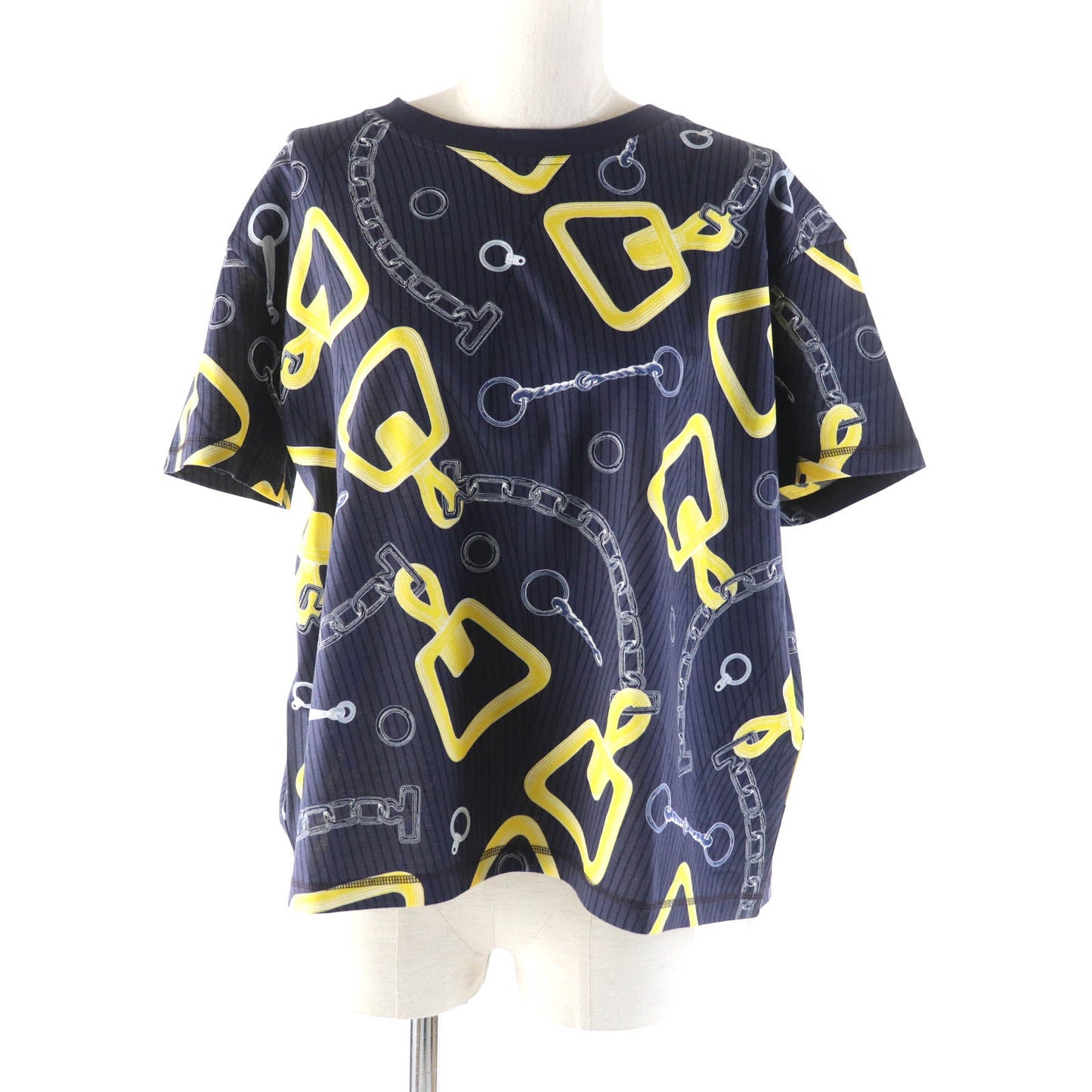 HERMES Short sleeve T-shirt 4H4641DH Main: 98% cotton, Main: 2% polyurethane, Part: 100% cotton Navy yellow Kaleidoscope Effect Women 40