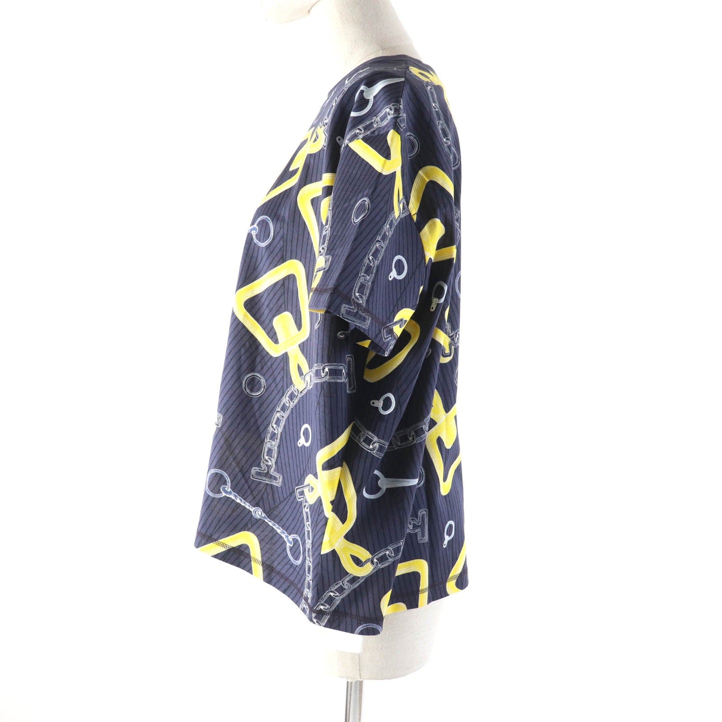 HERMES Short sleeve T-shirt 4H4641DH Main: 98% cotton, Main: 2% polyurethane, Part: 100% cotton Navy yellow Kaleidoscope Effect Women 40