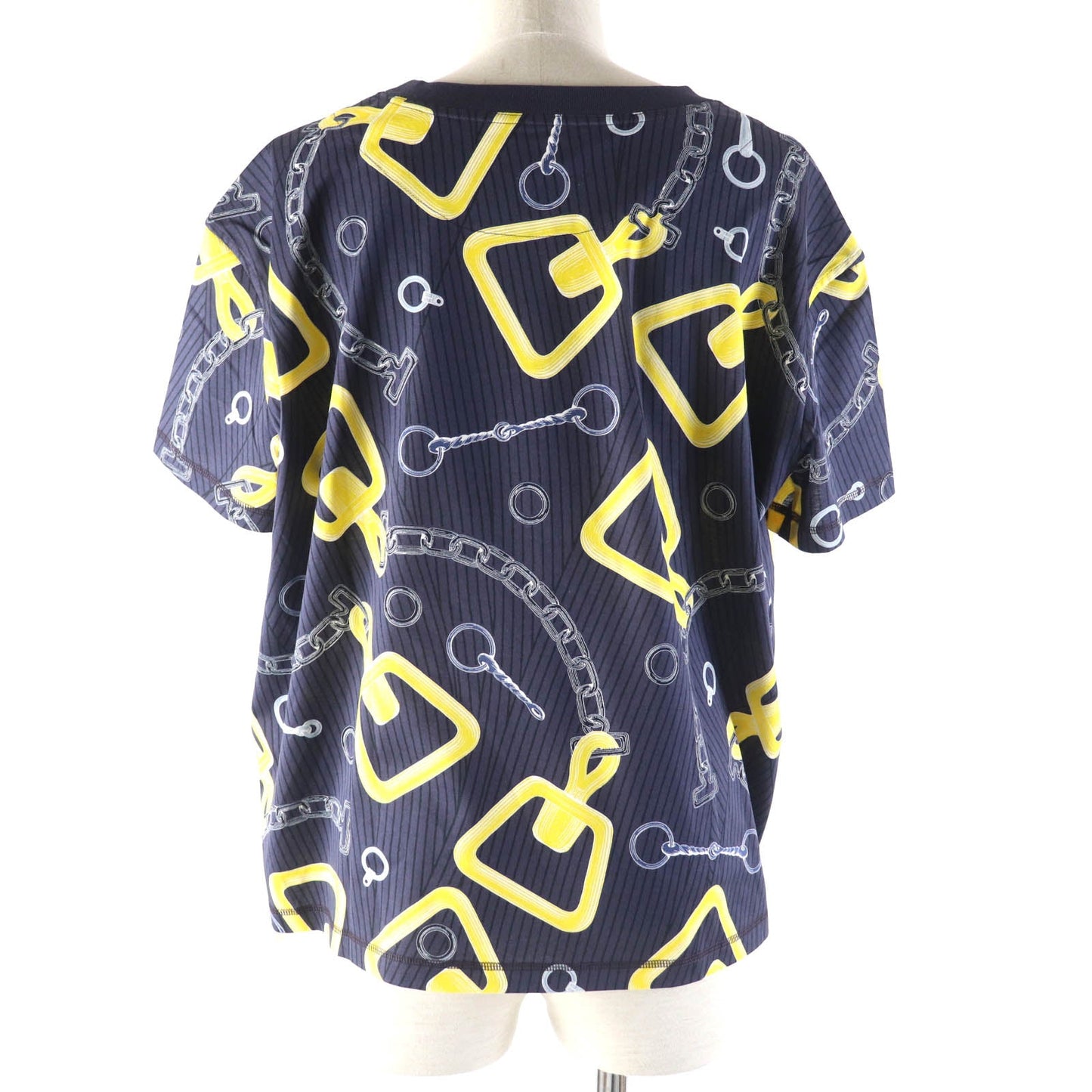 HERMES Short sleeve T-shirt 4H4641DH Main: 98% cotton, Main: 2% polyurethane, Part: 100% cotton Navy yellow Kaleidoscope Effect Women 40