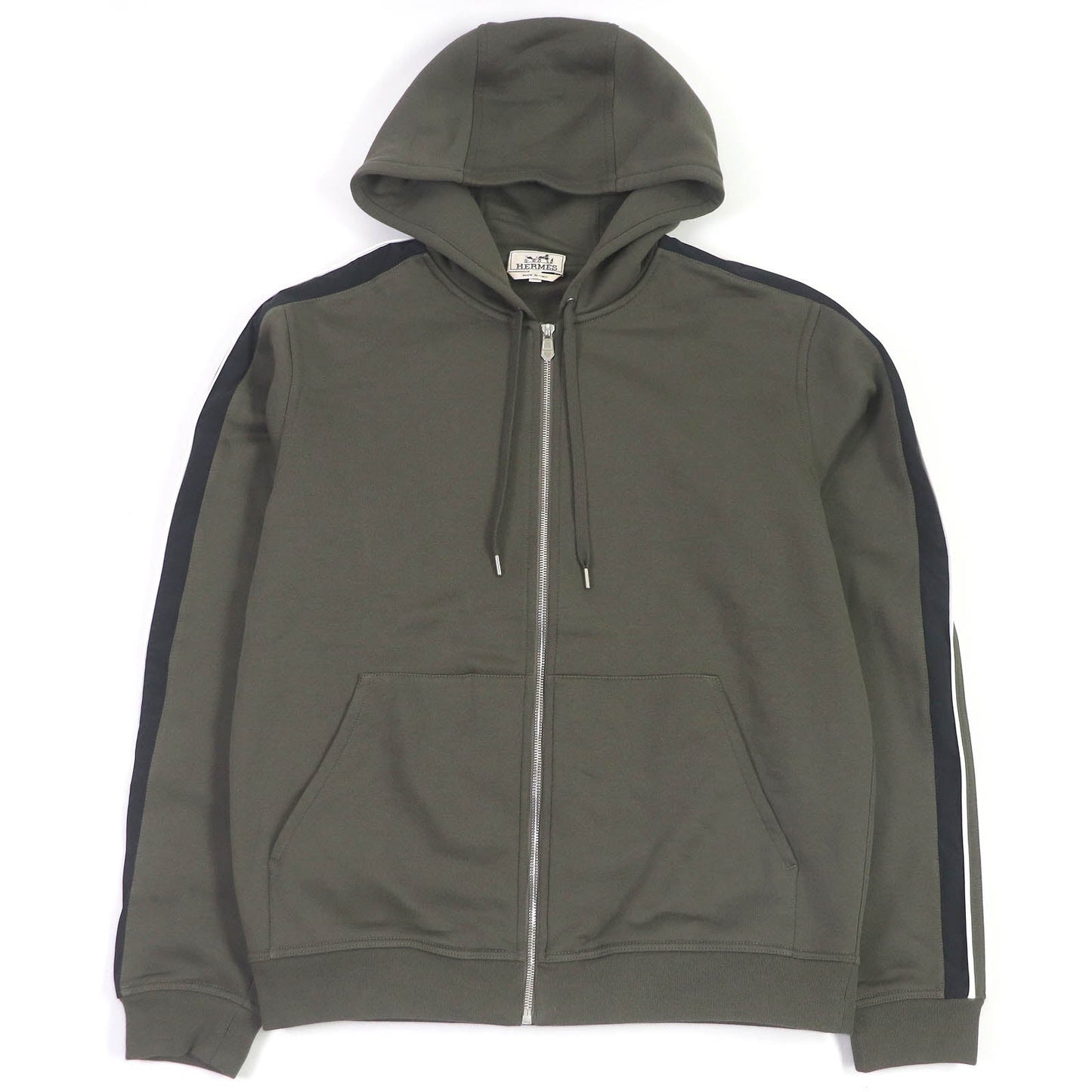 HERMES Hoodie H467780HA Main: 100% cotton, part: 95% cotton, part: 5% polyurethane, part: 80% nylon, part: 20% polyurethane khaki Run H mens L