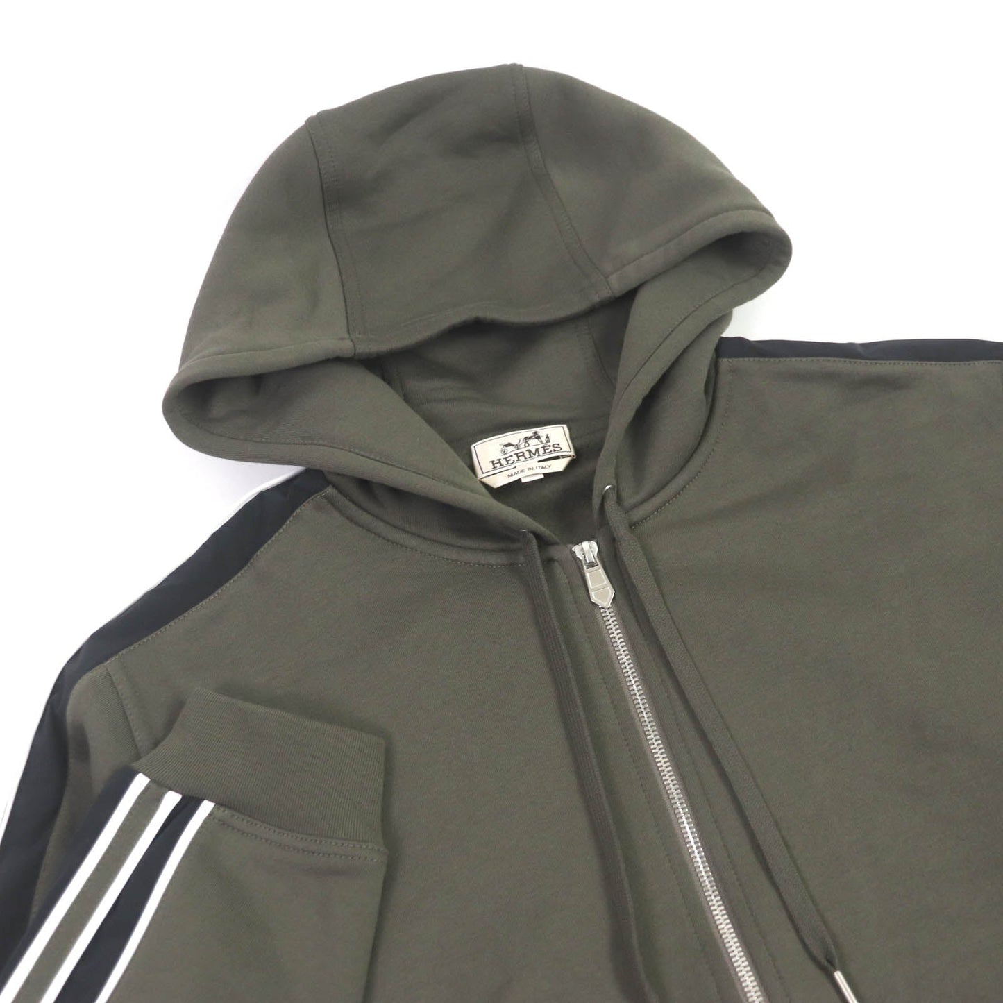 HERMES Hoodie H467780HA Main: 100% cotton, part: 95% cotton, part: 5% polyurethane, part: 80% nylon, part: 20% polyurethane khaki Run H mens L