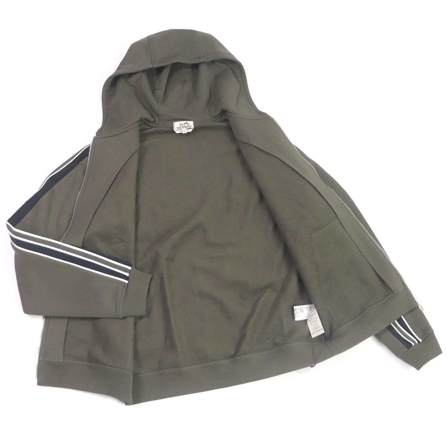 HERMES Hoodie H467780HA Main: 100% cotton, part: 95% cotton, part: 5% polyurethane, part: 80% nylon, part: 20% polyurethane khaki Run H mens L