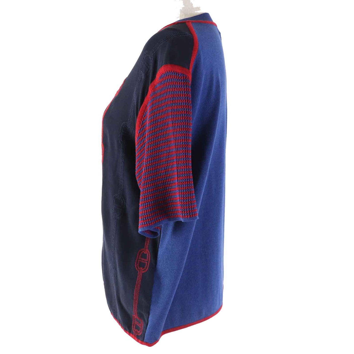 HERMES Short sleeve knit 3E2810DV Outer: 100% silk, part: 57% silk, part: 43% cotton, part: 47% silk, part: 35% cotton Navy red Women 40