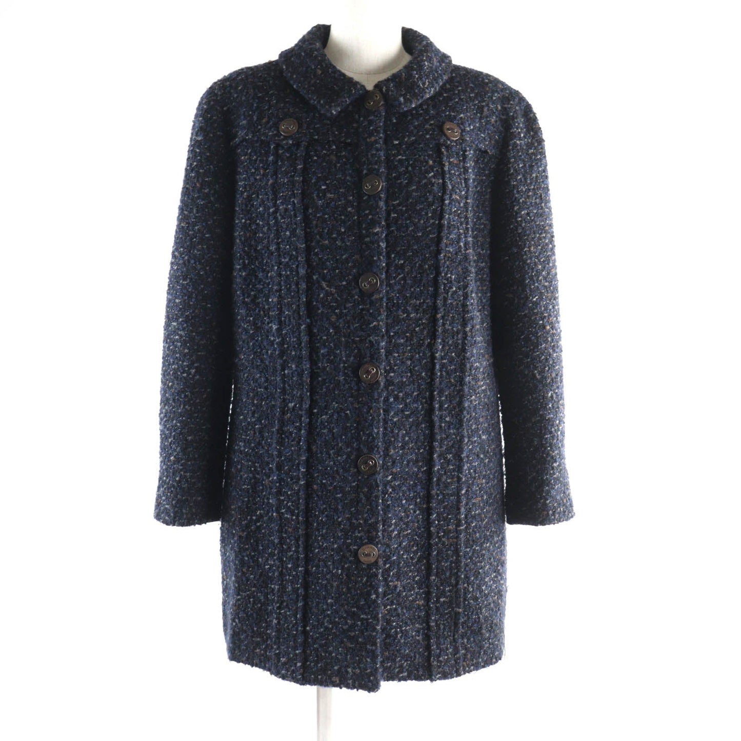 CHANEL coat 02A P19979 Outer: 75% wool, Outer: 20% mohair, Outer: 5% nylon, Lining: 95% silk, Lining: 5% elastane (polyurethane) Navy type Women 46
