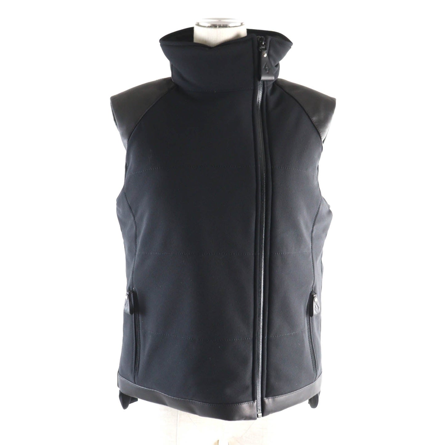 HERMES Down vest Outer material: 56% nylon, Outer material: 21% polyester, Outer material: 23% polyurethane, Part: cowhide, Filling: 90% down, Part: 100% polyester black Women 38