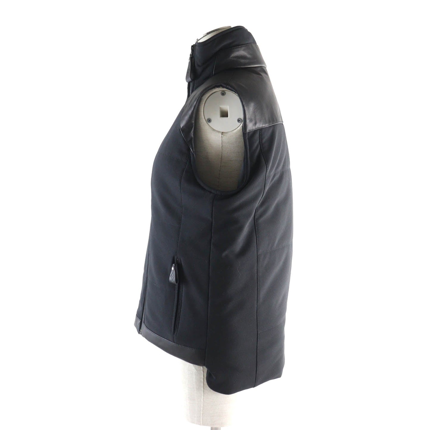 HERMES Down vest Outer material: 56% nylon, Outer material: 21% polyester, Outer material: 23% polyurethane, Part: cowhide, Filling: 90% down, Part: 100% polyester black Women 38