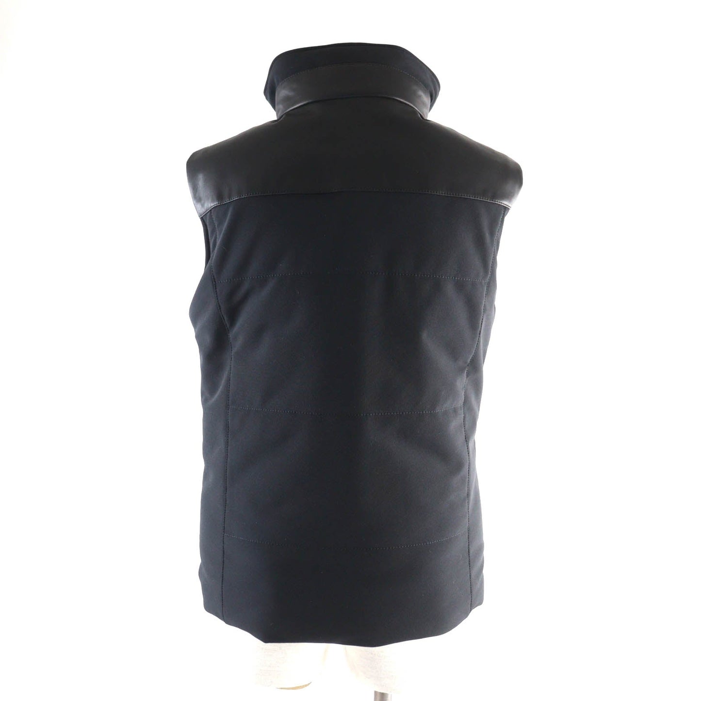 HERMES Down vest Outer material: 56% nylon, Outer material: 21% polyester, Outer material: 23% polyurethane, Part: cowhide, Filling: 90% down, Part: 100% polyester black Women 38