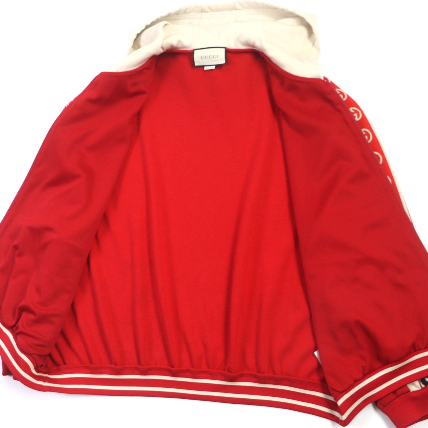 GUCCI Track jacket 575758 Outer: 55% polyester, Outer: 45% cotton, Part: 84% polyester, Part: 14% nylon, Part: 2% polyurethane Red beige Interlocking G mens XL
