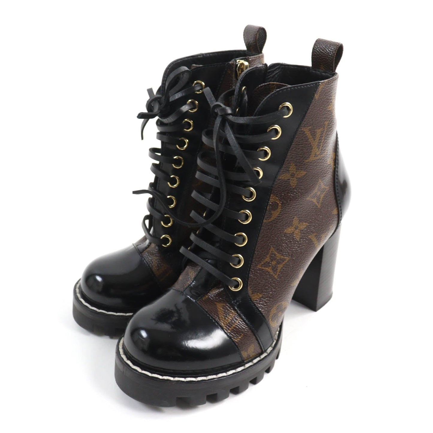 LOUIS VUITTON Ankle boots Main: Monogram canvas, Part: Patent leather Brown black Star Trail Line Women 35