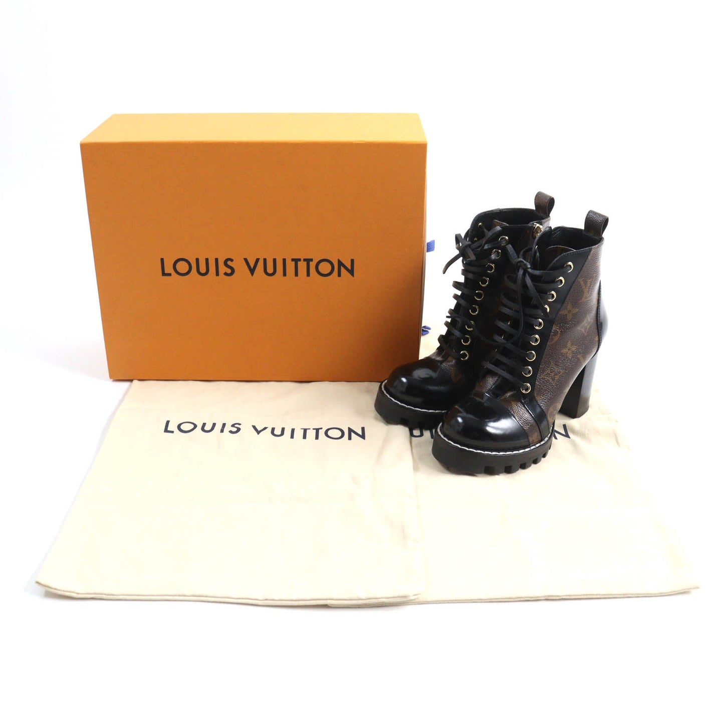 LOUIS VUITTON Ankle boots Main: Monogram canvas, Part: Patent leather Brown black Star Trail Line Women 35