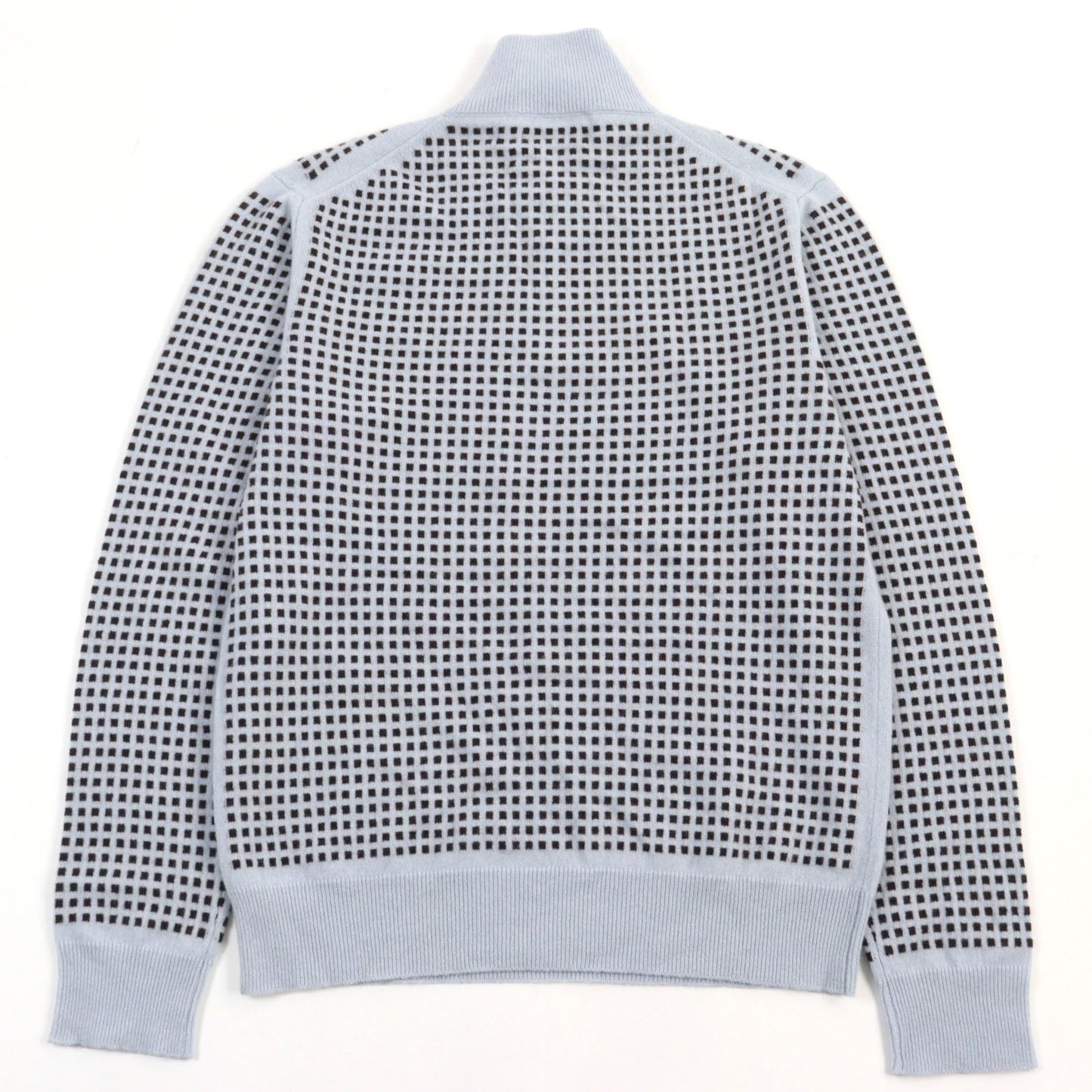 HERMES knit Main: 100% cashmere, part: lamb leather Light Blue Brown All-over Pattern mens S