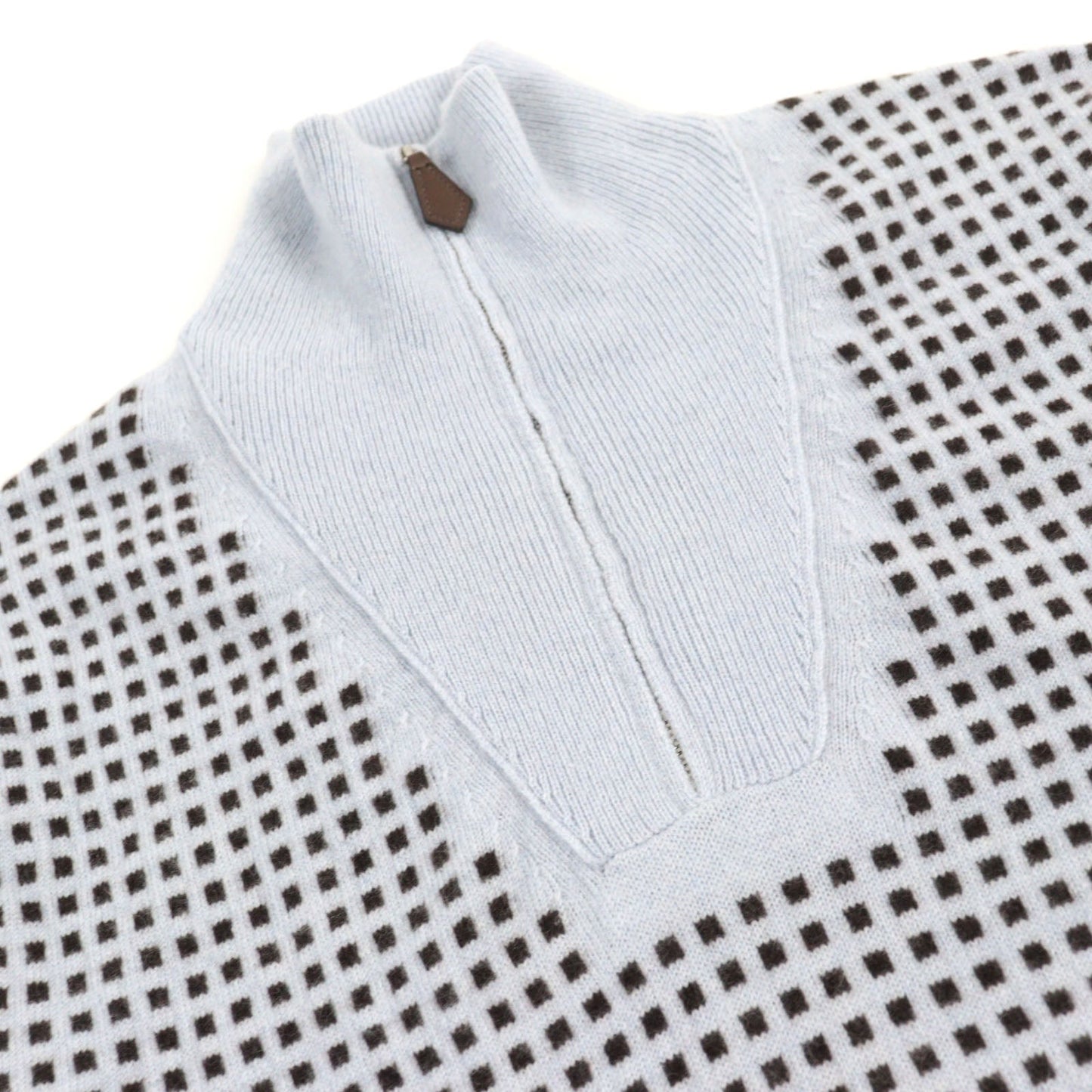 HERMES knit Main: 100% cashmere, part: lamb leather Light Blue Brown All-over Pattern mens S