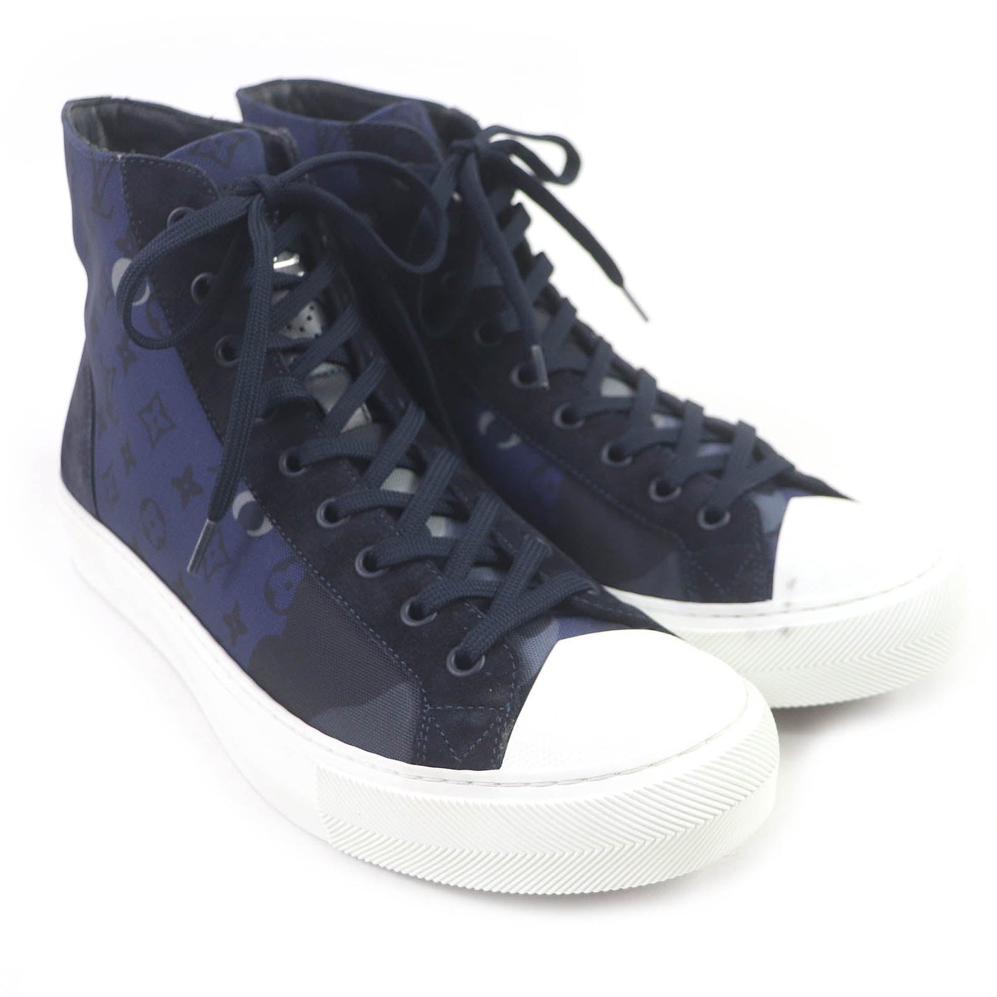LOUIS VUITTON High cut sneakers Main: suede leather, Main: canvas Navy Tattoo line mens 7