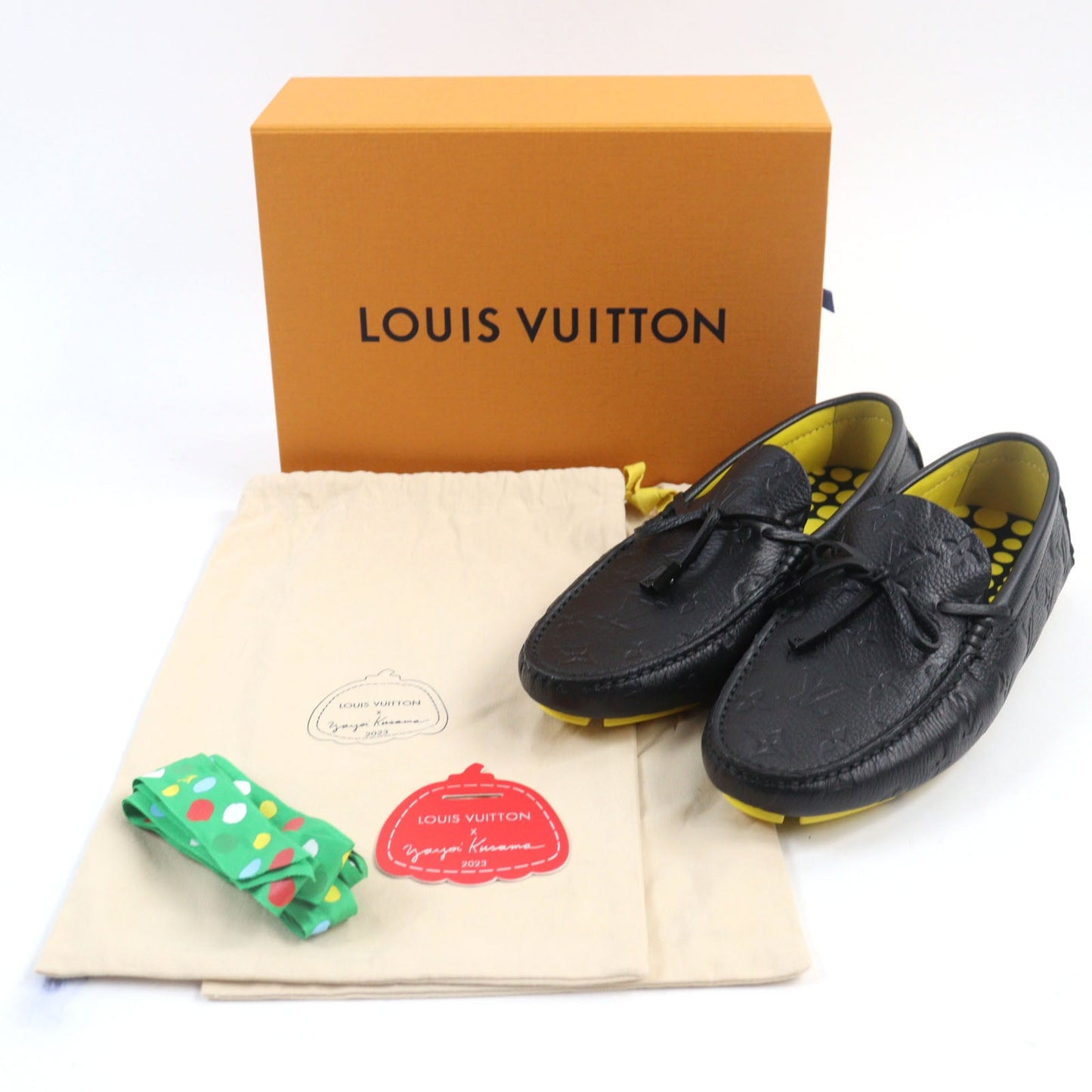 LOUIS VUITTON Flat shoes Main: Leather Black yellow LV driver line mens 7