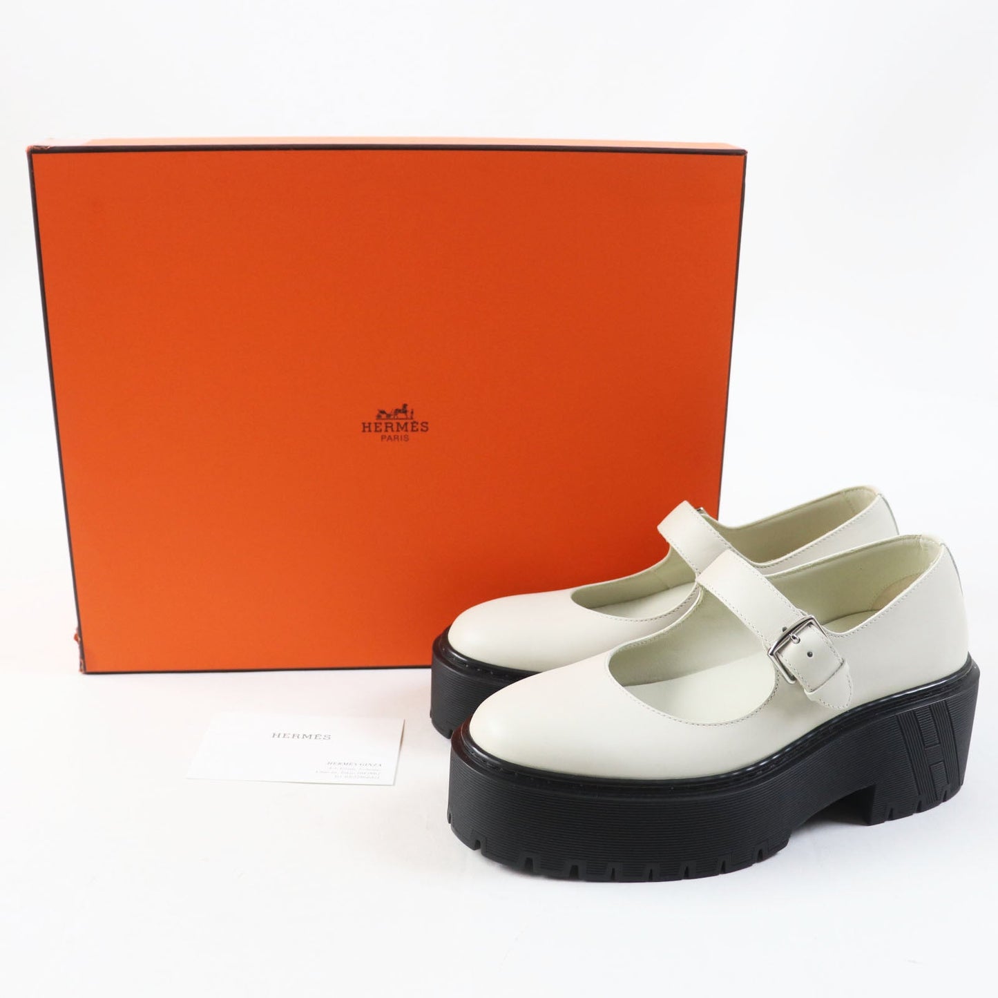HERMES Leather shoes Main: Leather, Part: Rubber Ivory black Hoxton H Cadenas Women 35 1/2